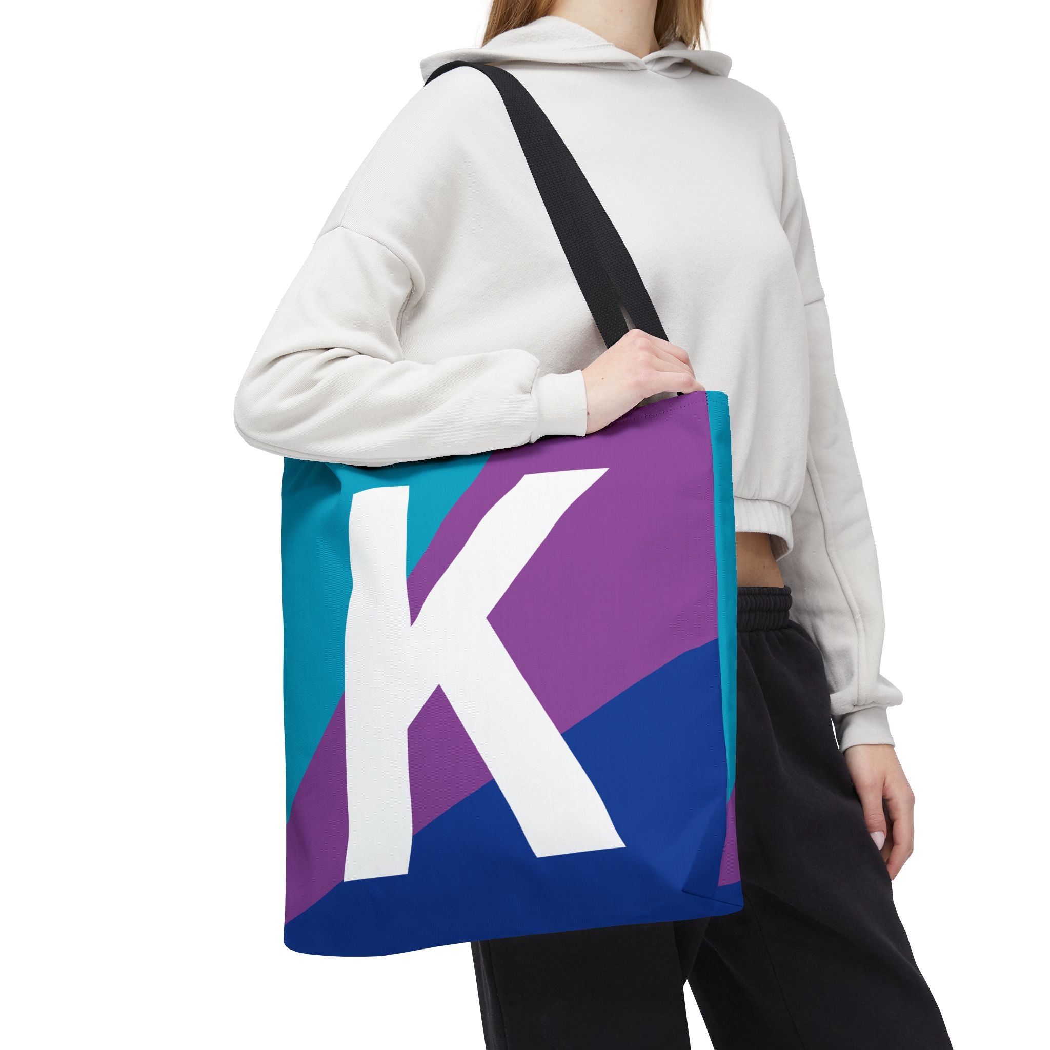 Monogram 'K' Colorblock Tote Bag — Personalized Initial K Shoulder Tote