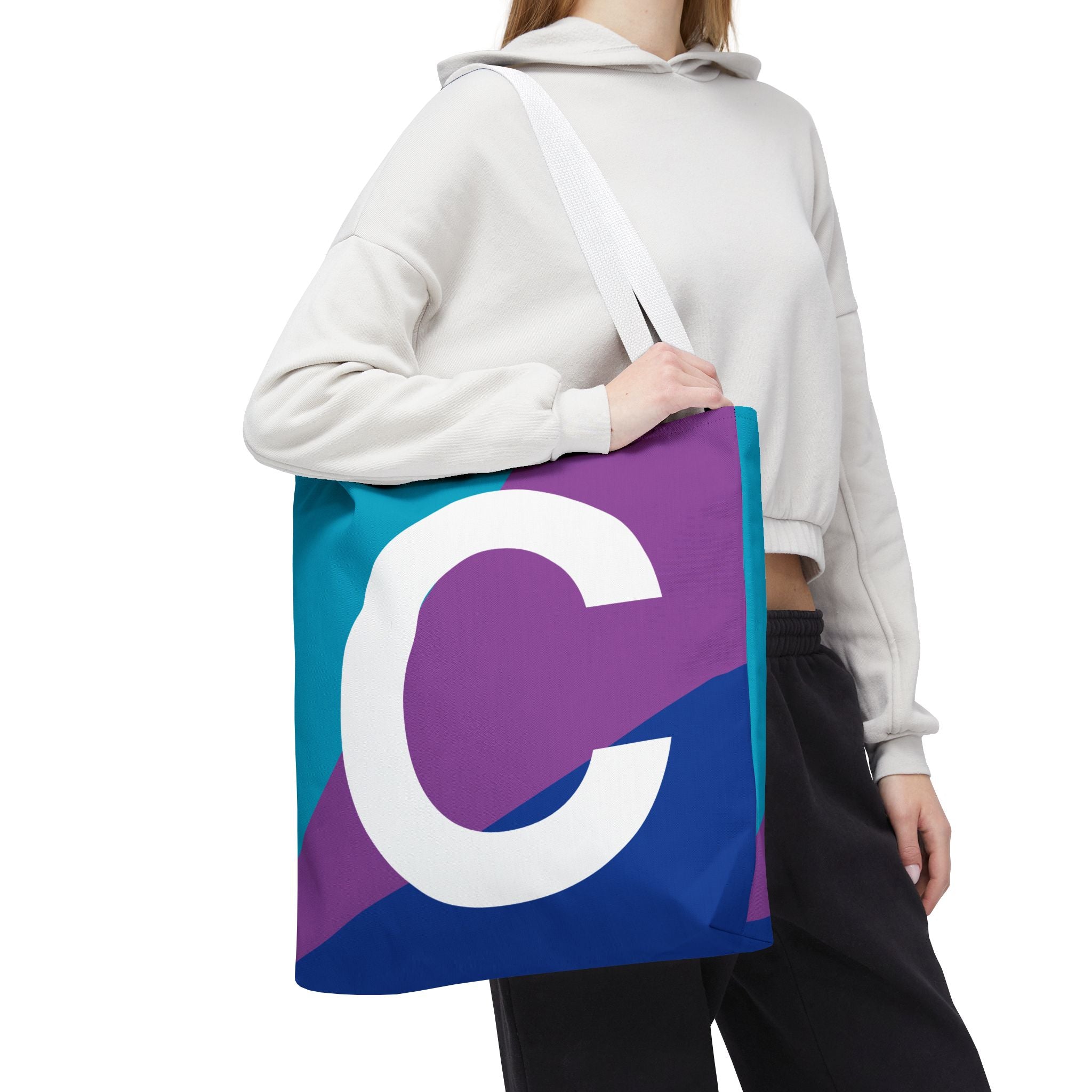 Monogram 'C' Colorblock Tote Bag — Personalized Initial C Shoulder Tote