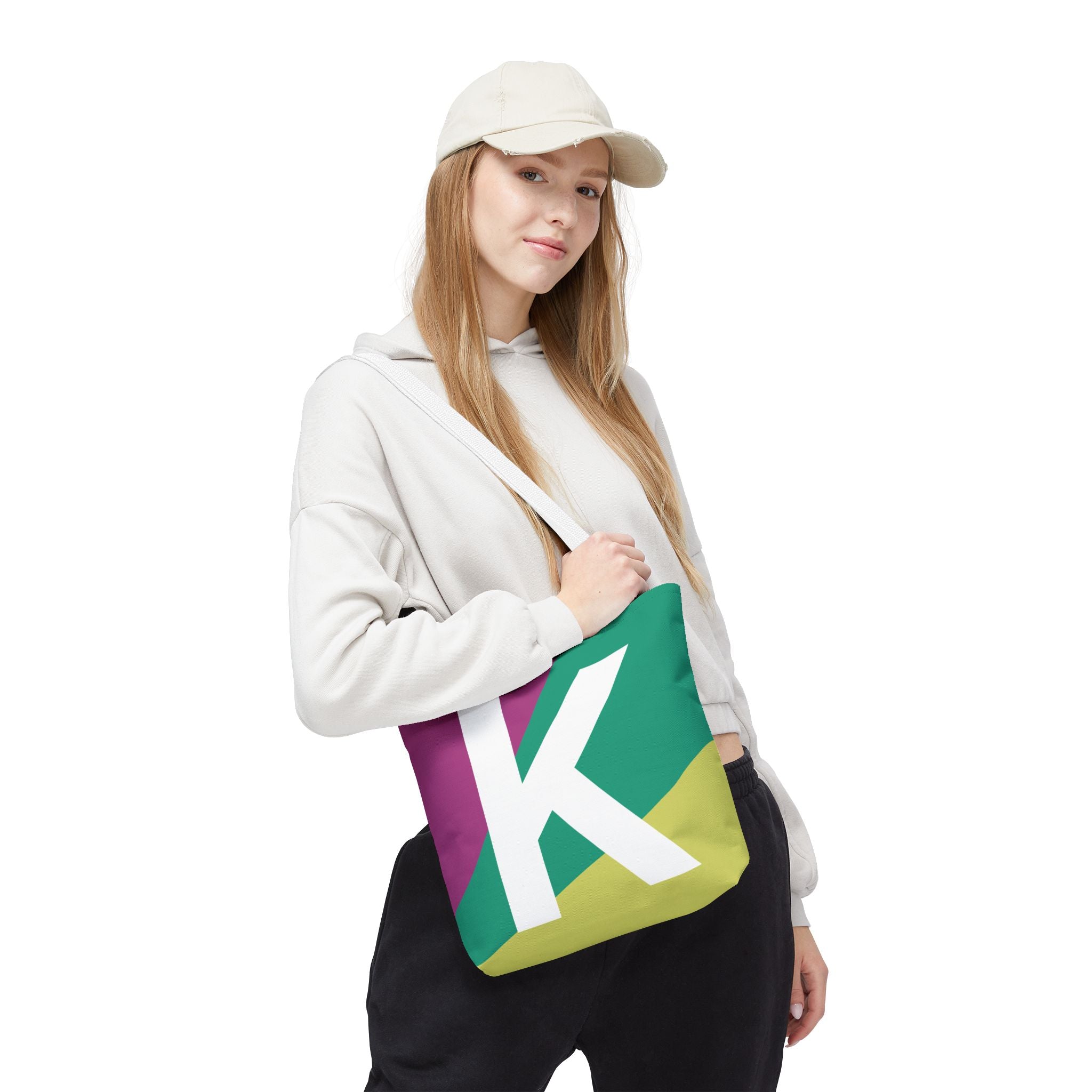 Monogram 'K' Colorblock Tote Bag — Personalized Initial K Shoulder Tote