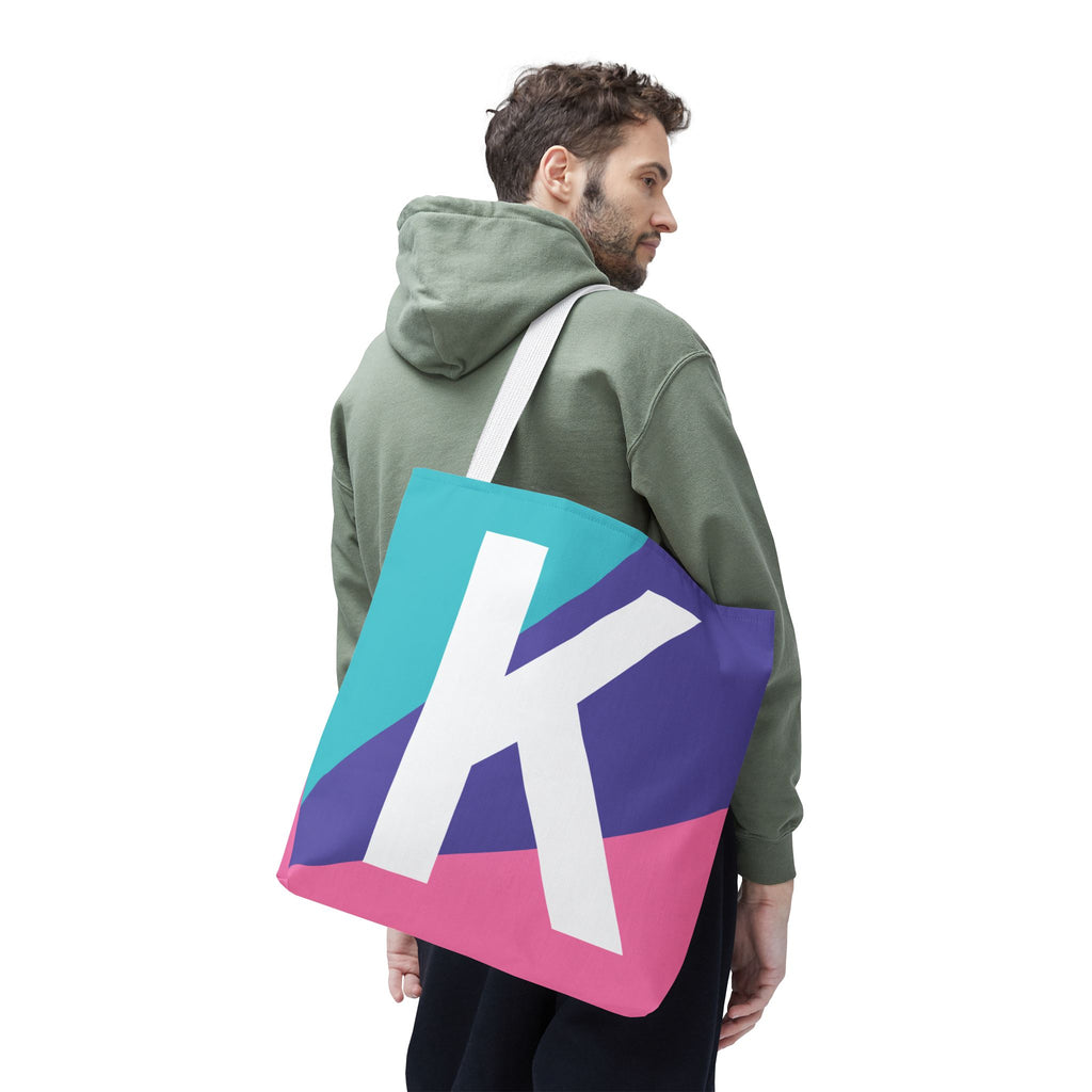 Monogram 'K' Colorblock Tote Bag — Personalized Initial K Shoulder Tote