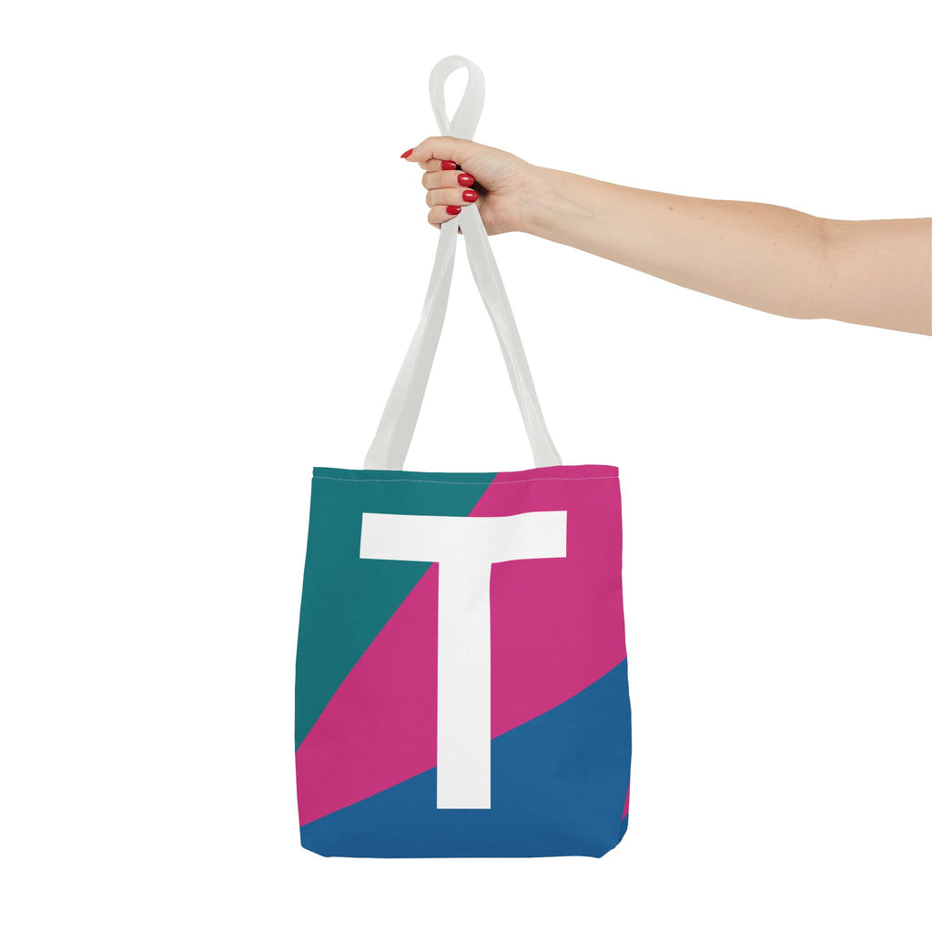 Monogram 'T' Colorblock Tote Bag — Personalized Initial T Shoulder Tote