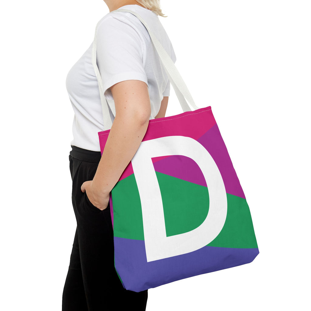 Monogram 'D' Colorblock Tote Bag — Personalized Initial D Shoulder Tote