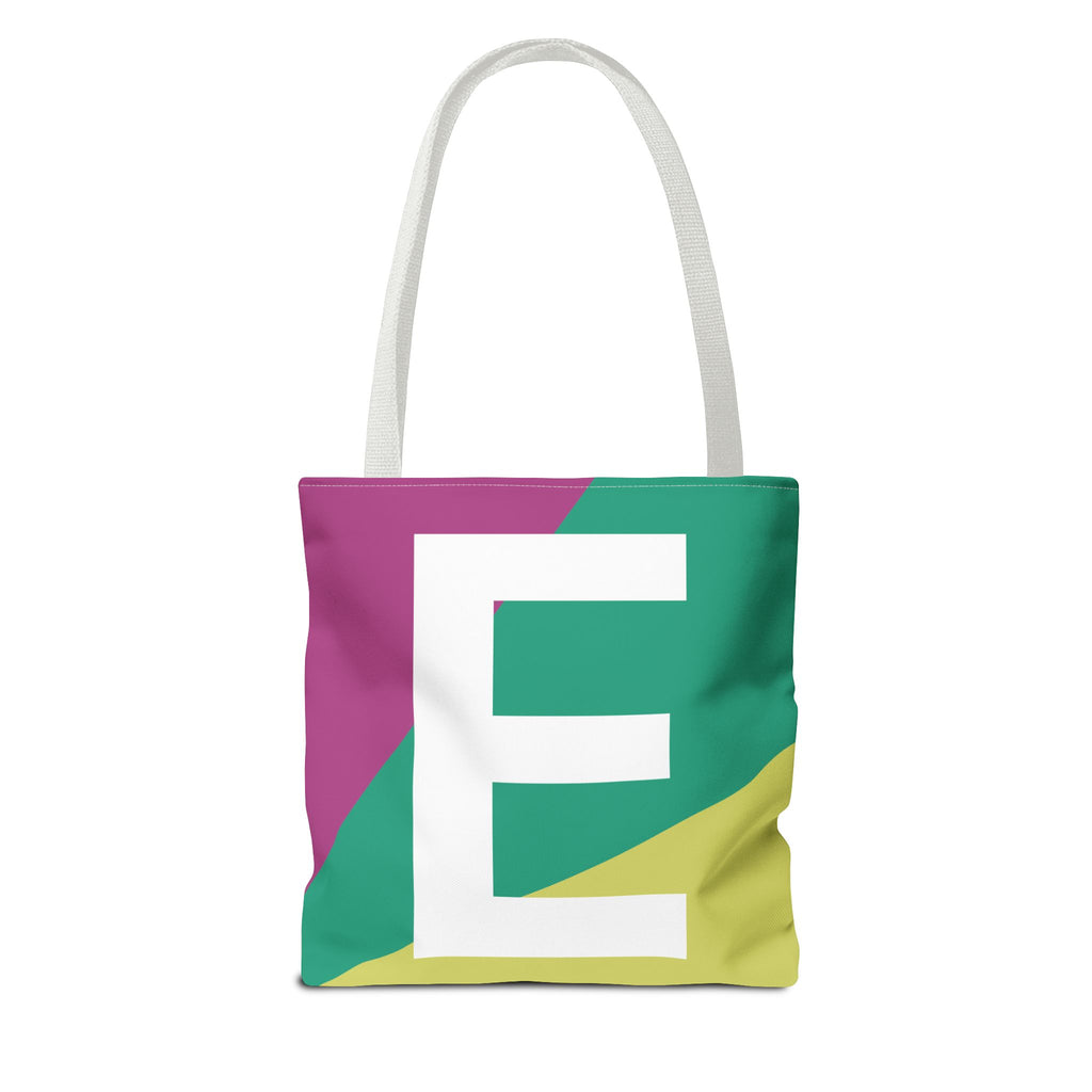 Monogram 'E' Colorblock Tote Bag — Personalized Initial E Shoulder Tote