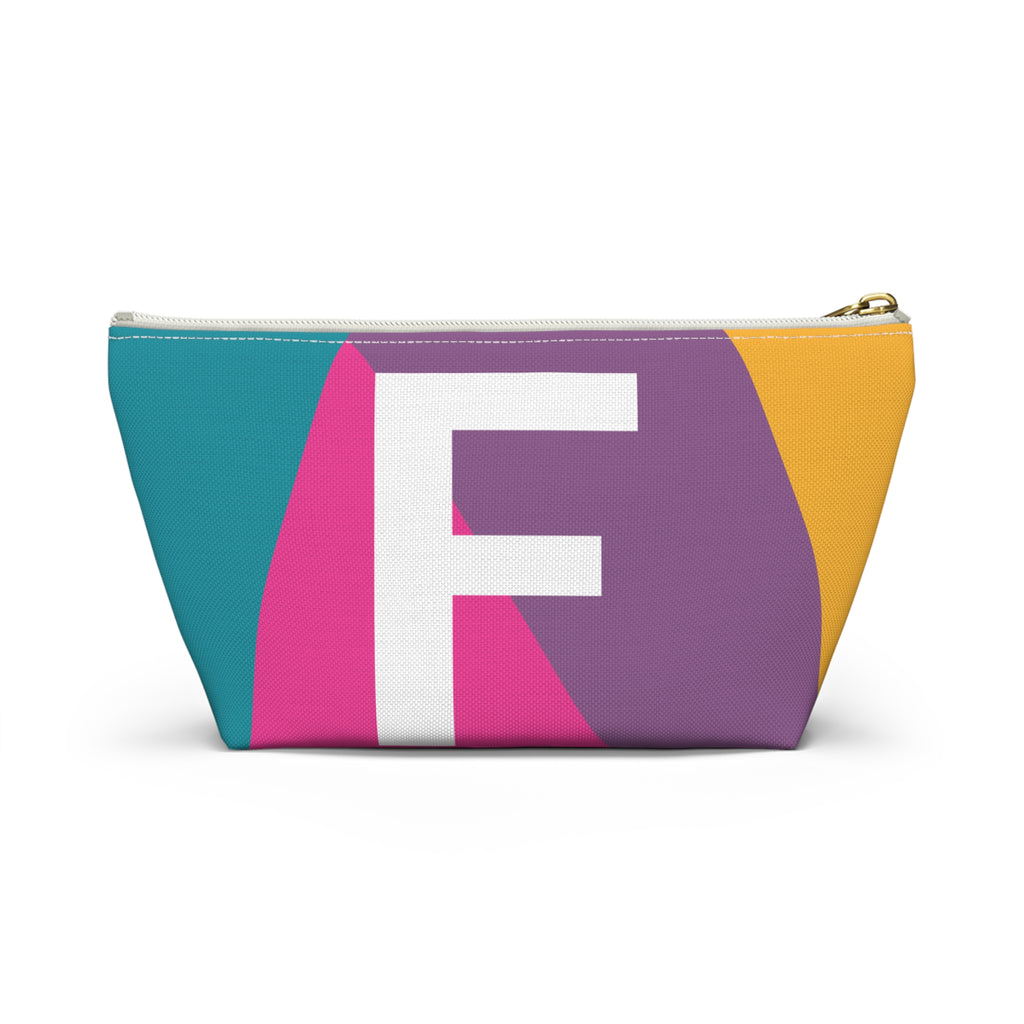 Initials Colorblock Accessory Pouch — Monogram F T-Bottom Cosmetic Bag