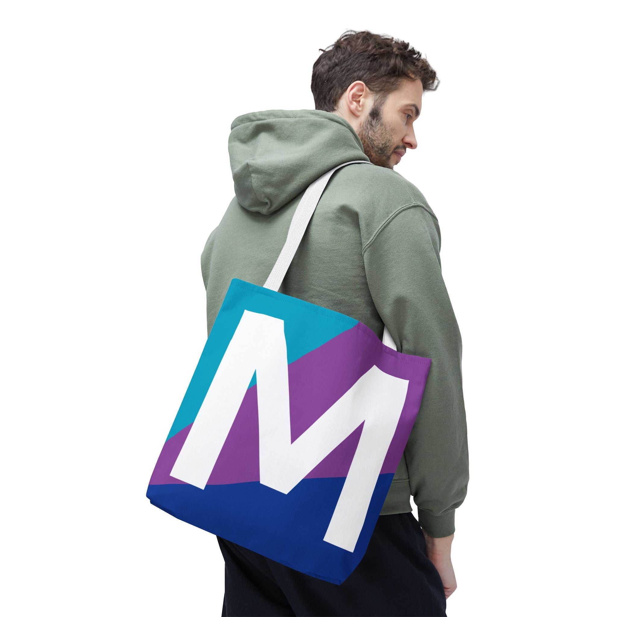 Monogram 'M' Colorblock Tote Bag — Personalized Initial M Shoulder Tote