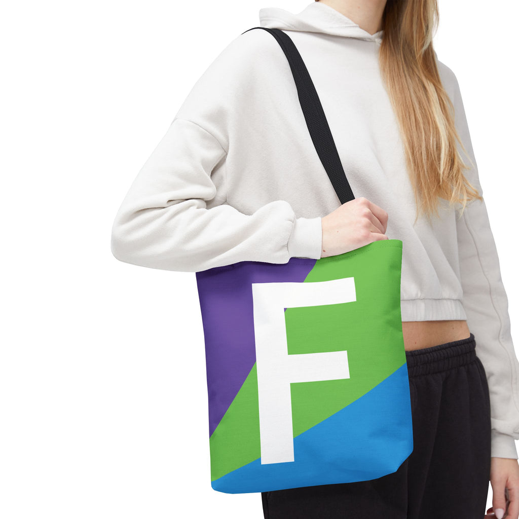 Monogram 'F' Colorblock Tote Bag — Personalized Initial F Shoulder Tote