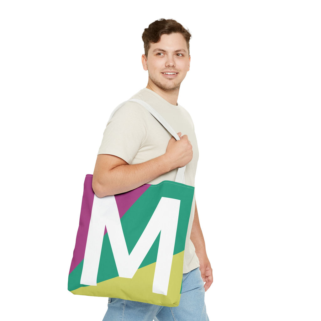 Monogram 'M' Colorblock Tote Bag — Personalized Initial M Shoulder Tote