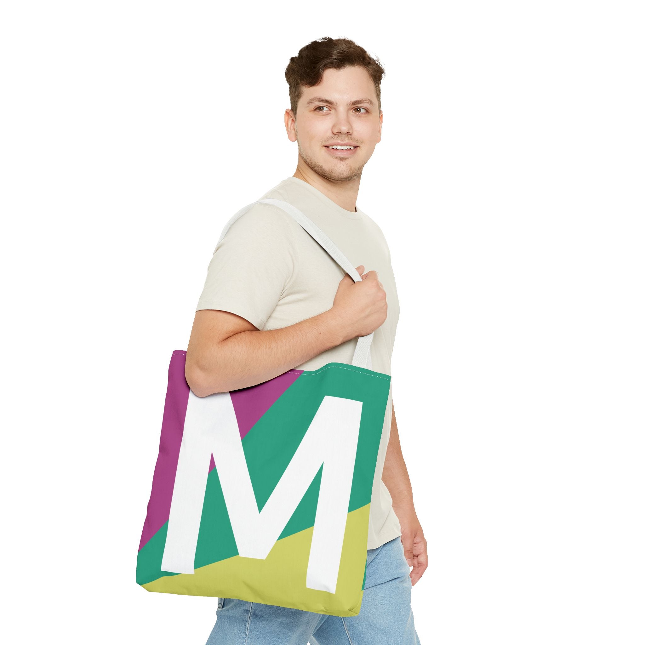 Monogram 'M' Colorblock Tote Bag — Personalized Initial M Shoulder Tote