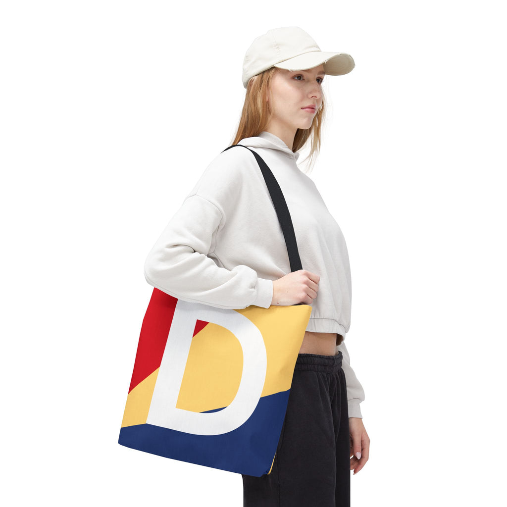 Monogram 'D' Colorblock Tote Bag — Personalized Initial D Shoulder Tote