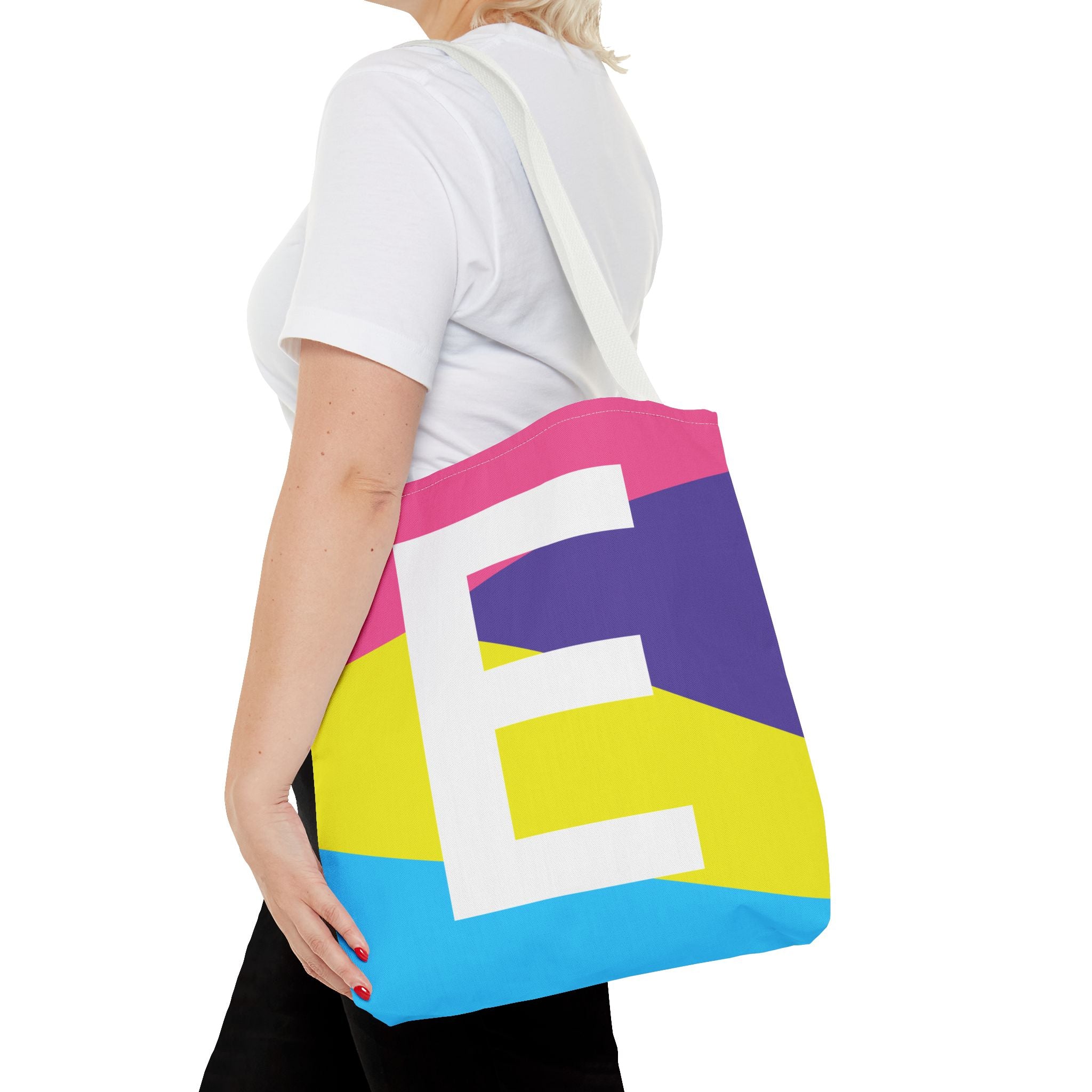 Monogram 'E' Colorblock Tote Bag — Personalized Initial E Shoulder Tote