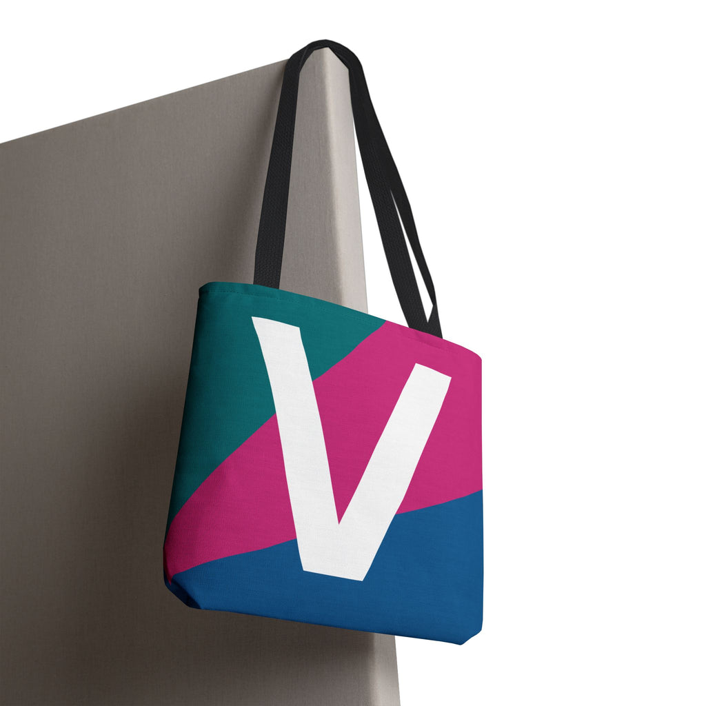 Monogram 'V' Colorblock Tote Bag — Personalized Initial V Shoulder Tote