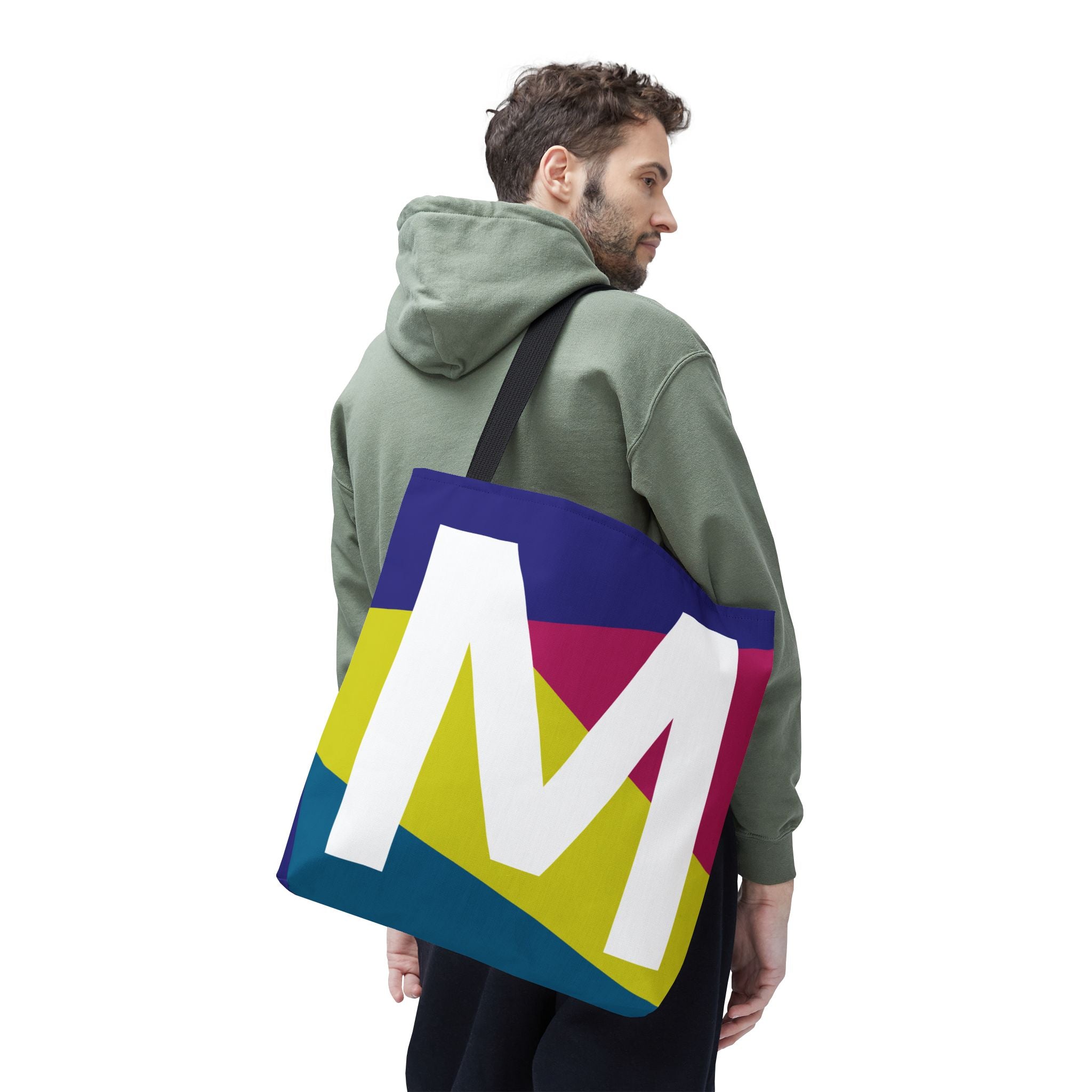 Monogram 'M' Colorblock Tote Bag — Personalized Initial M Shoulder Tote