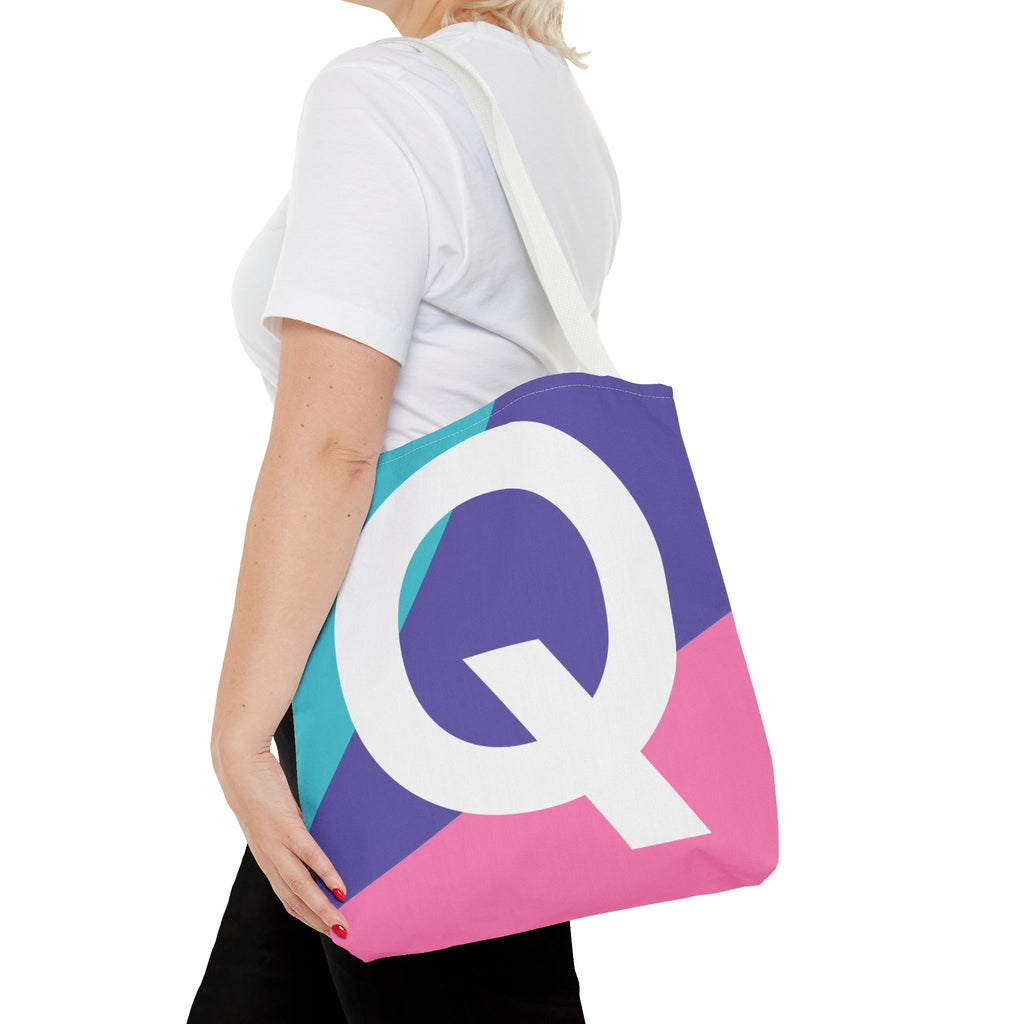 Monogram 'Q' Colorblock Tote Bag — Personalized Initial Q Shoulder Tote