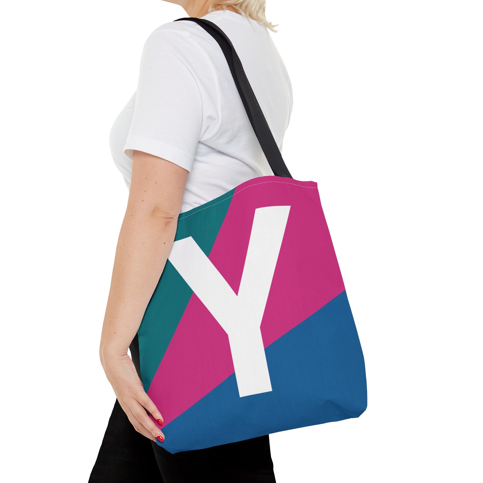 Monogram 'Y' Colorblock Tote Bag — Personalized Initial Y Shoulder Tote