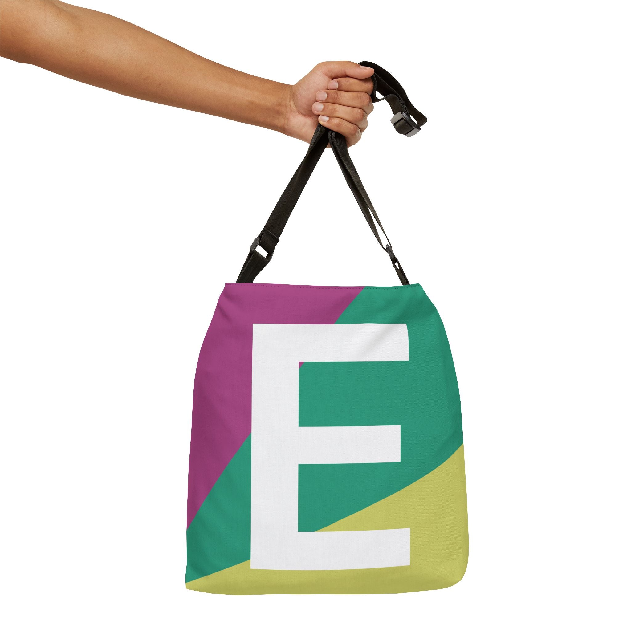 Initial Letter 'E' Colorblock Adjustable Tote Bag — Monogram Alphabet Shoulder Bag