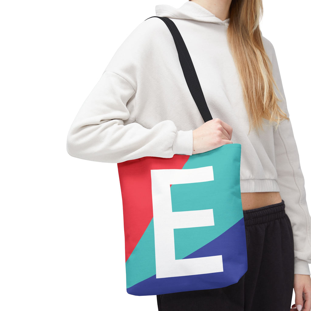 Monogram 'E' Colorblock Tote Bag — Personalized Initial E Shoulder Tote