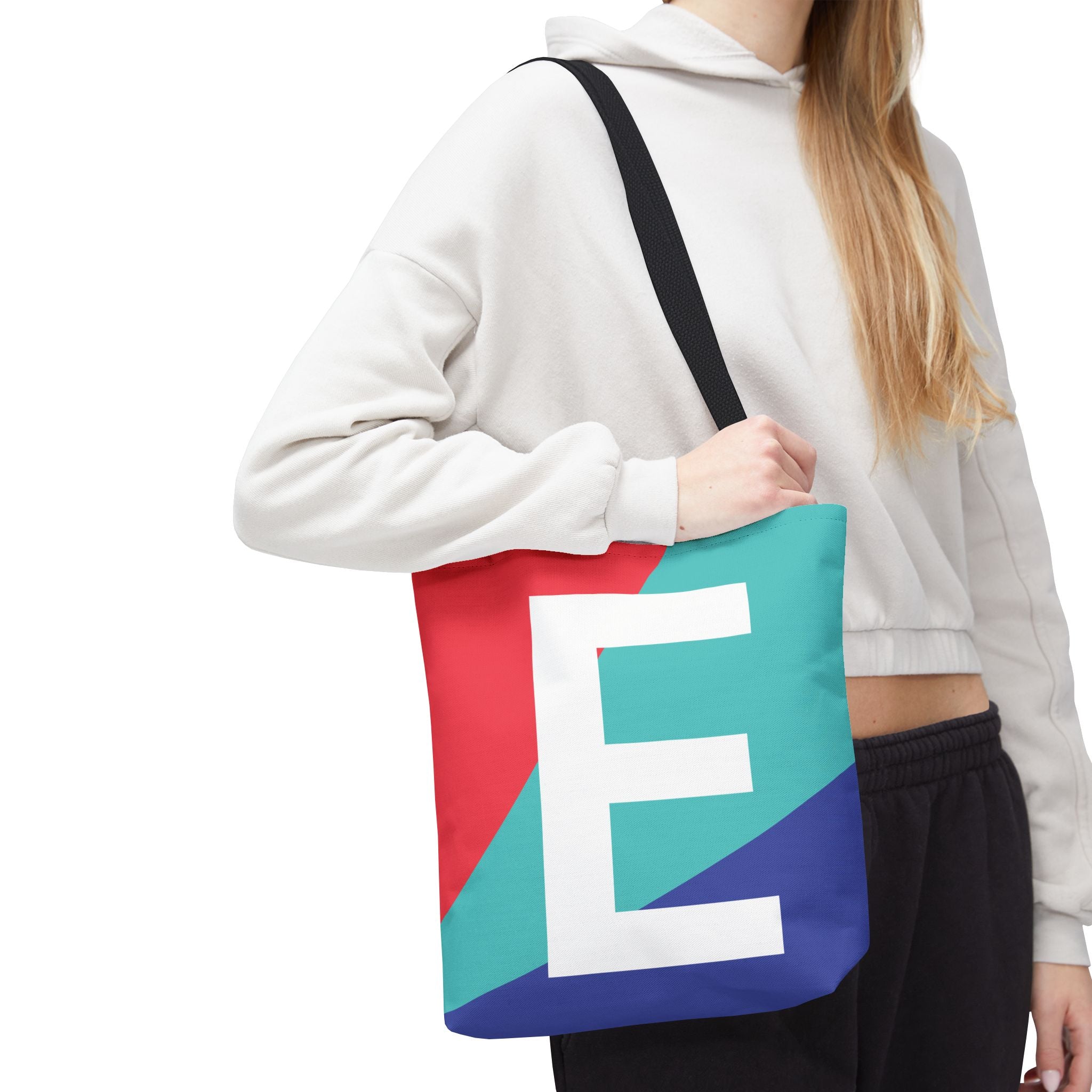 Monogram 'E' Colorblock Tote Bag — Personalized Initial E Shoulder Tote