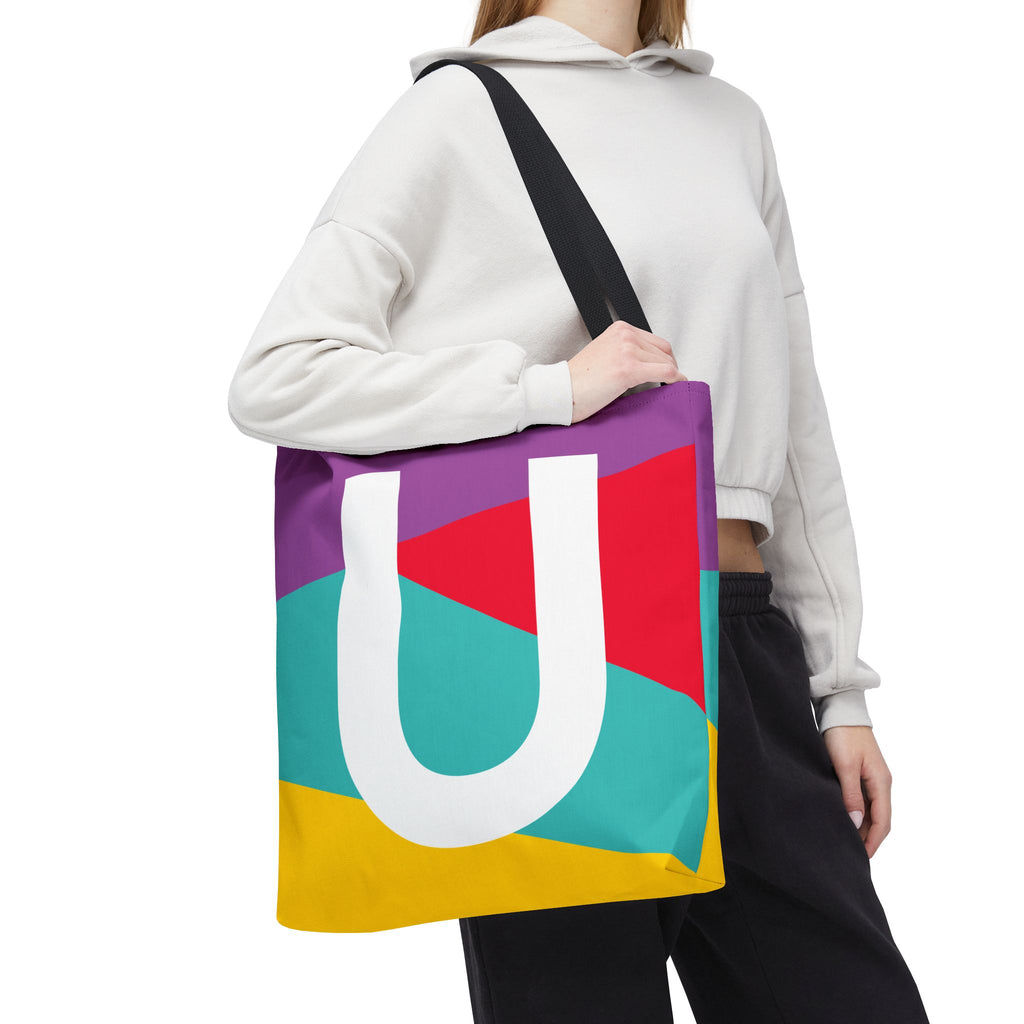 Monogram 'U' Colorblock Tote Bag — Personalized Initial U Shoulder Tote