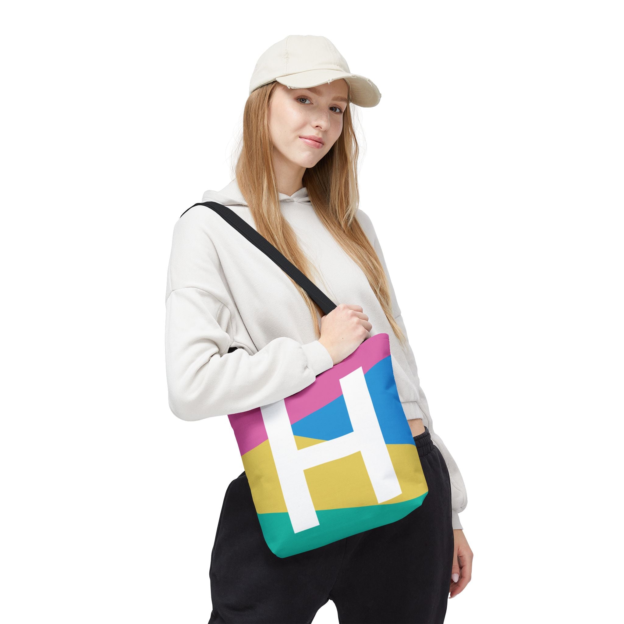 Monogram 'H' Colorblock Tote Bag — Personalized Initial H Shoulder Tote