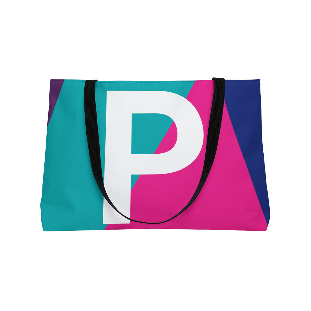 Personalized 'P' Colorblock Tote Bag — Monogram Weekender Tote