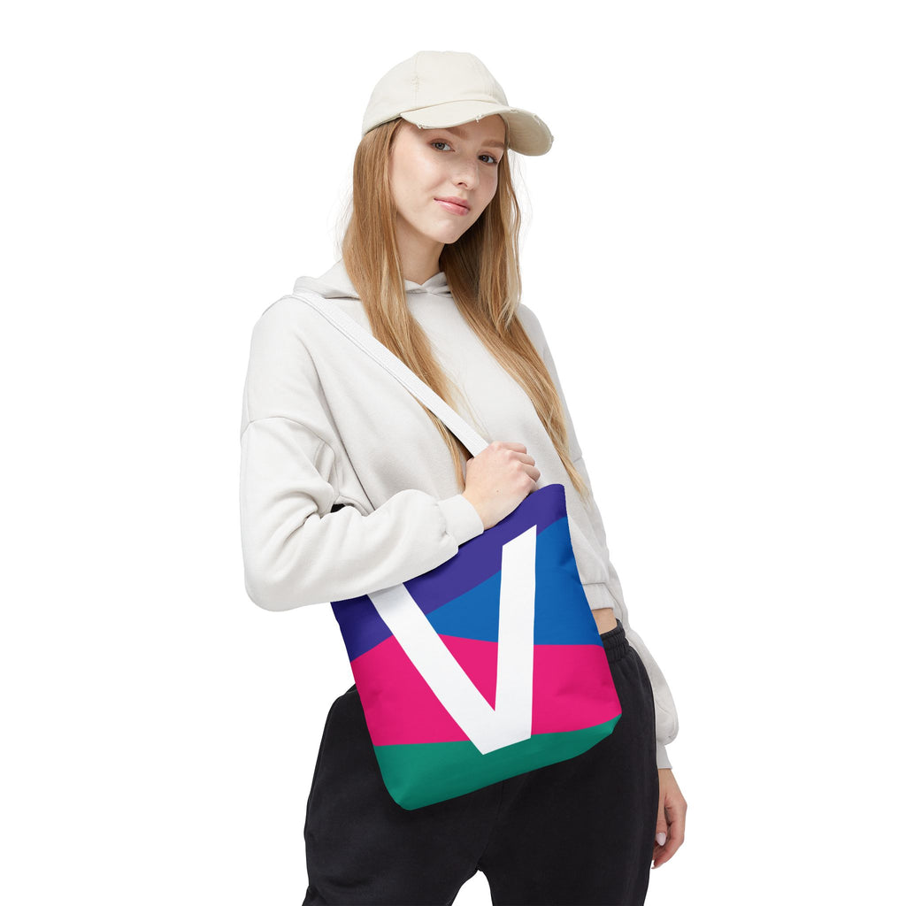 Monogram 'V' Colorblock Tote Bag — Personalized Initial V Shoulder Tote
