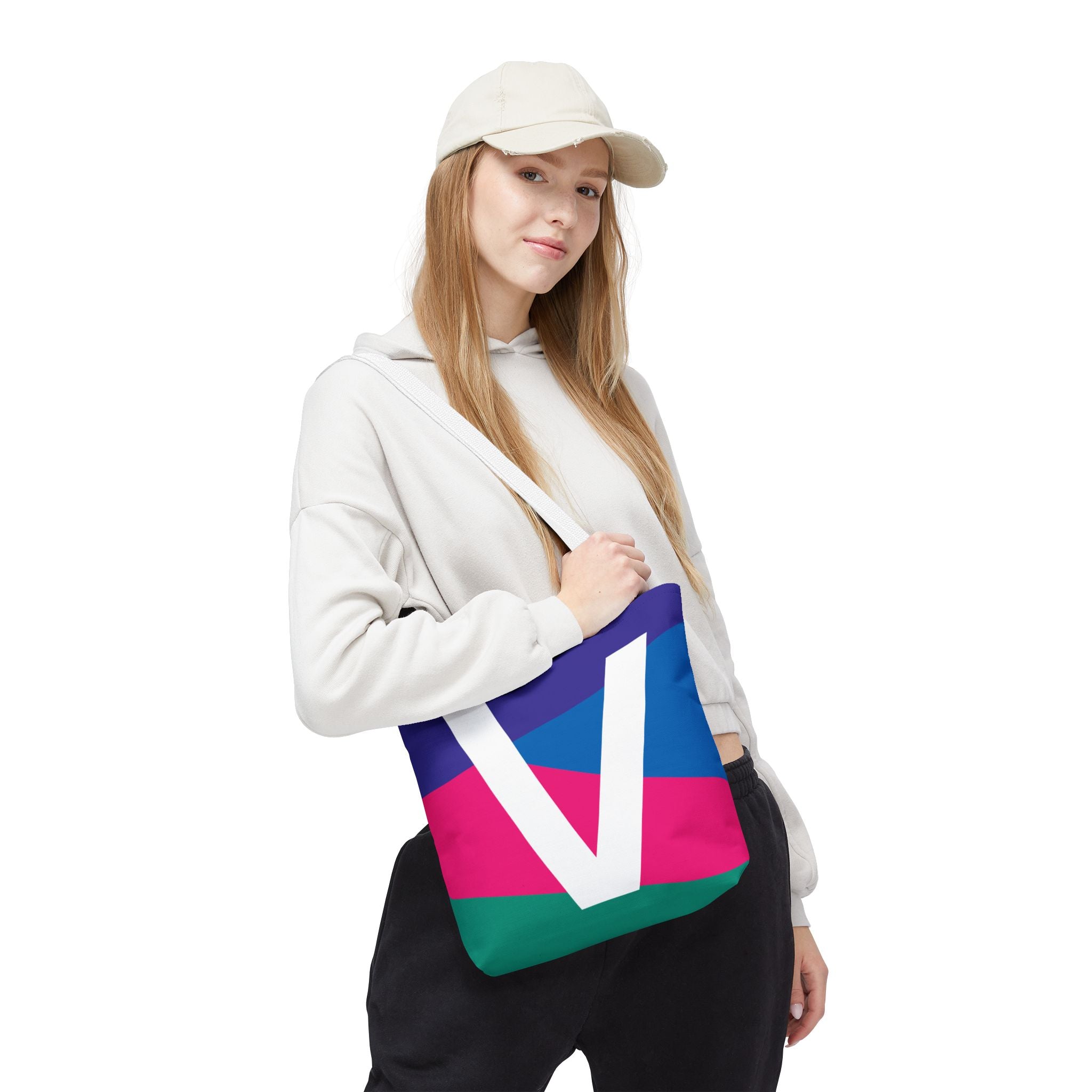 Monogram 'V' Colorblock Tote Bag — Personalized Initial V Shoulder Tote