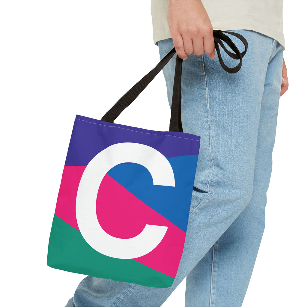 Monogram 'C' Colorblock Tote Bag — Personalized Initial C Shoulder Tote