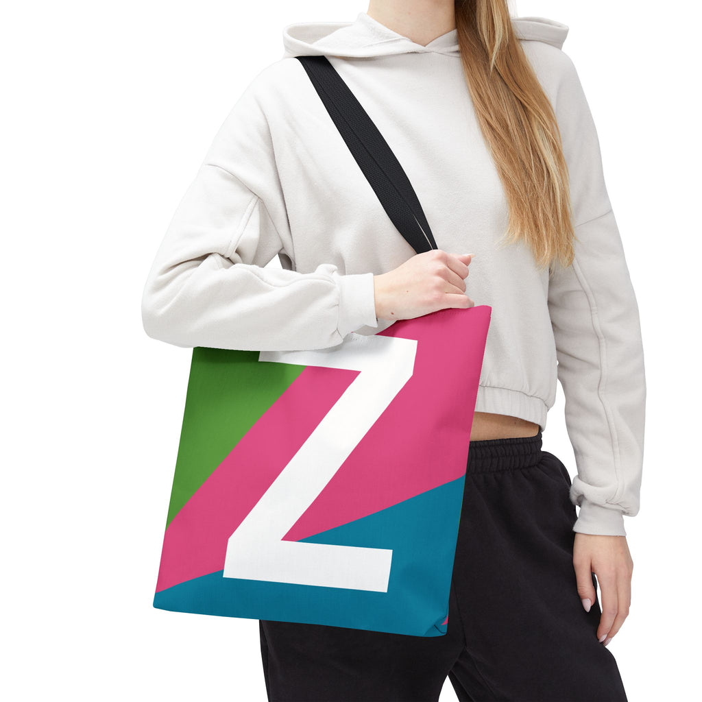 Monogram 'Z' Colorblock Tote Bag — Personalized Initial Z Shoulder Tote