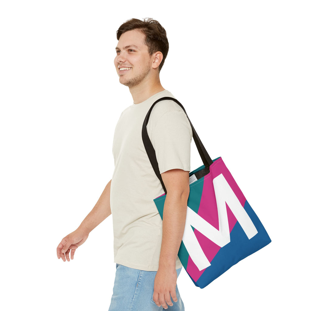 Monogram 'M' Colorblock Tote Bag — Personalized Initial M Shoulder Tote