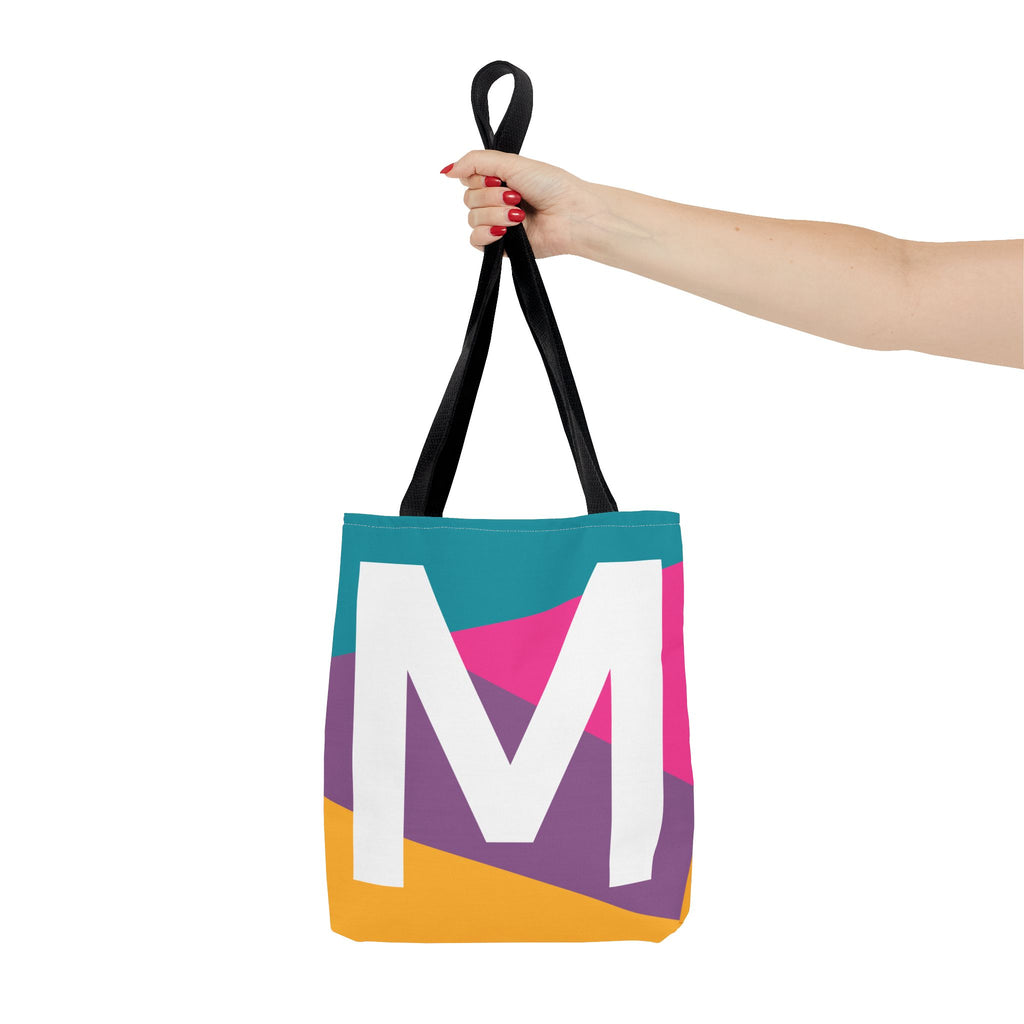 Monogram 'M' Colorblock Tote Bag — Personalized Initial M Shoulder Tote