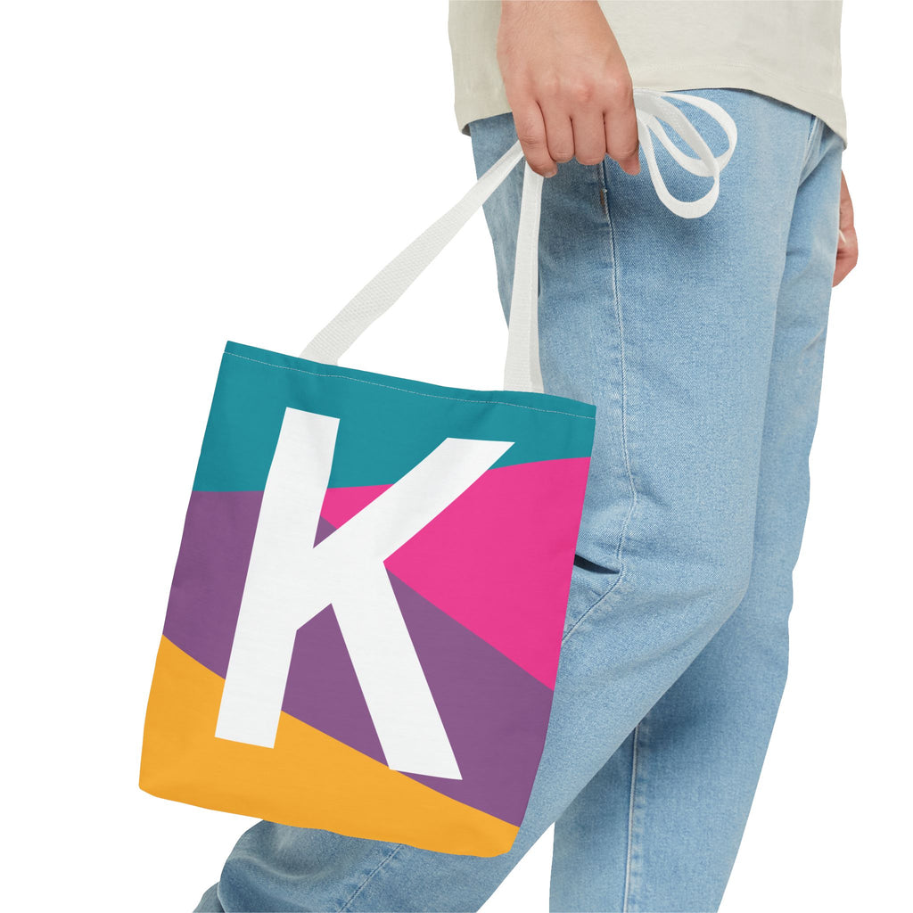Monogram 'K' Colorblock Tote Bag — Personalized Initial K Shoulder Tote