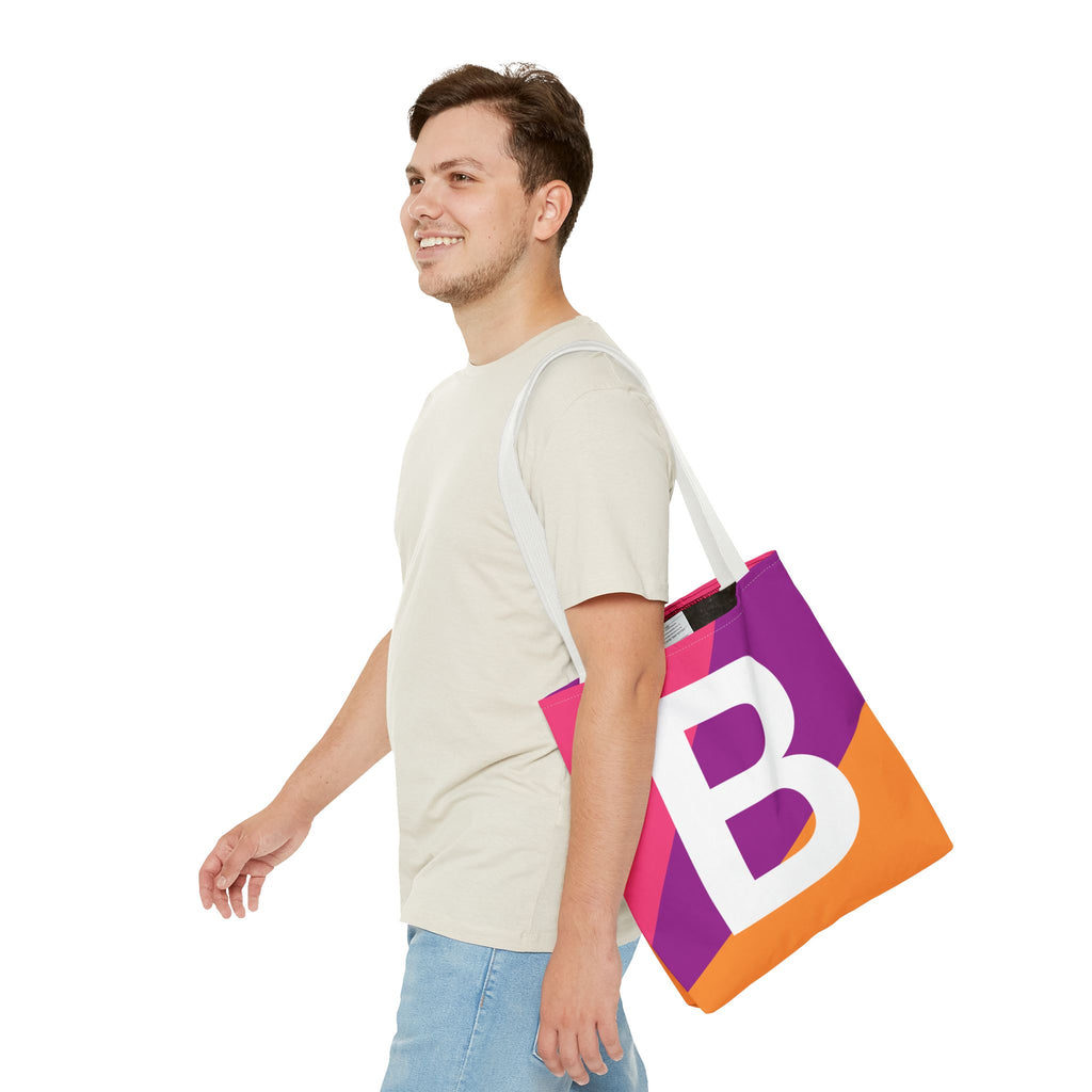 Monogram 'B' Colorblock Tote Bag — Personalized Initial B Shoulder Tote