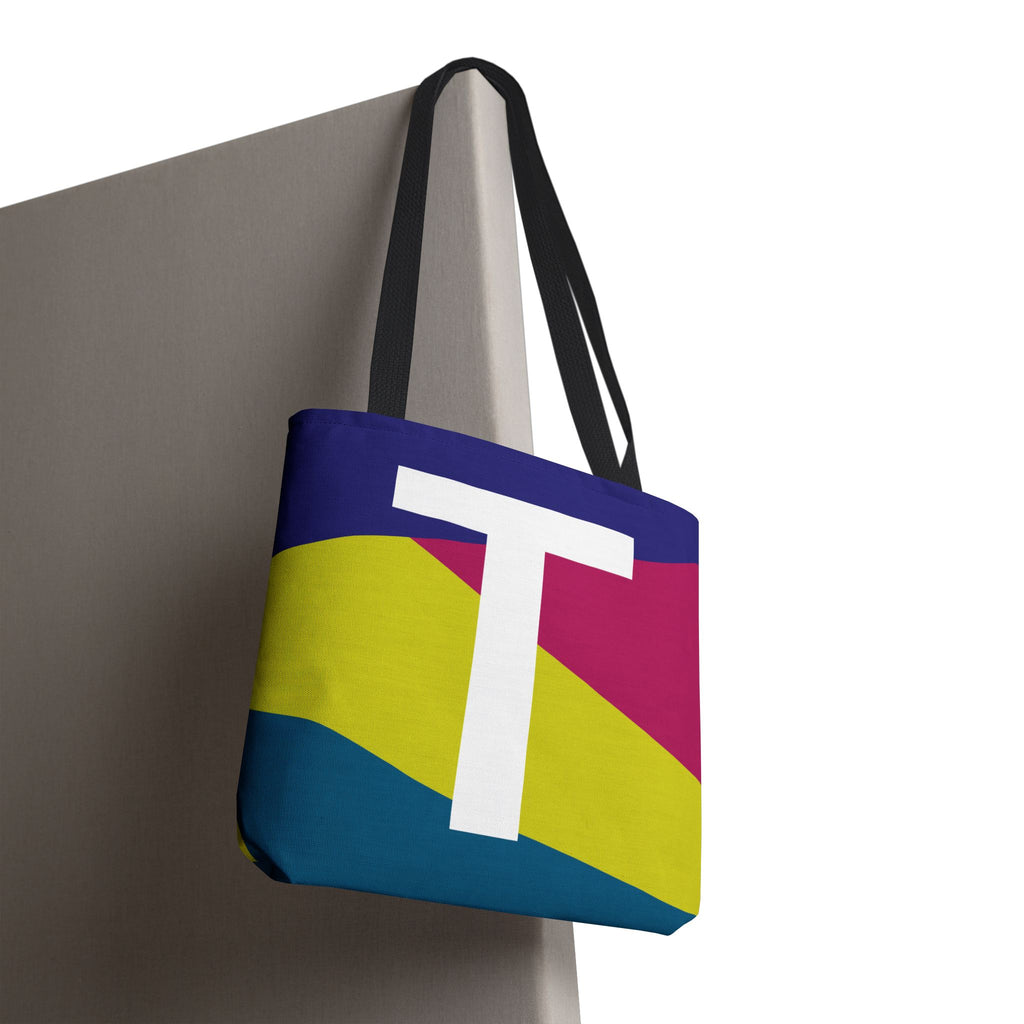 Monogram 'T' Colorblock Tote Bag — Personalized Initial T Shoulder Tote