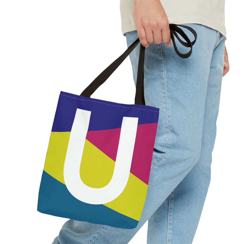Monogram 'U' Colorblock Tote Bag — Personalized Initial U Shoulder Tote