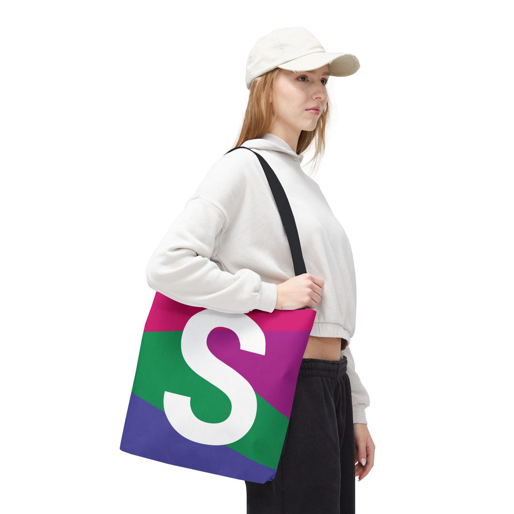 Monogram 'S' Colorblock Tote Bag — Personalized Initial S Shoulder Tote
