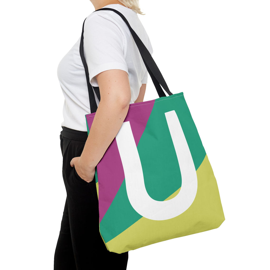Monogram 'U' Colorblock Tote Bag — Personalized Initial U Shoulder Tote