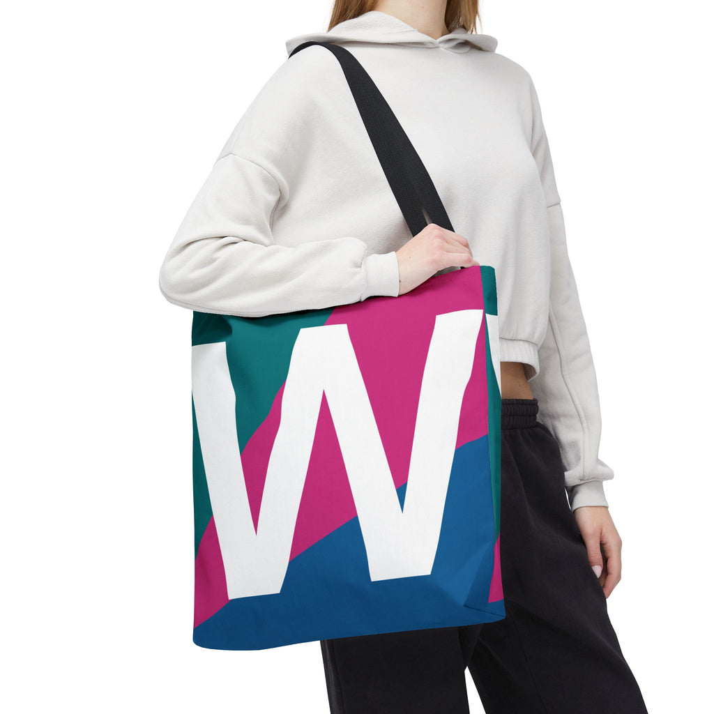 Monogram 'W' Colorblock Tote Bag — Personalized Initial W Shoulder Tote