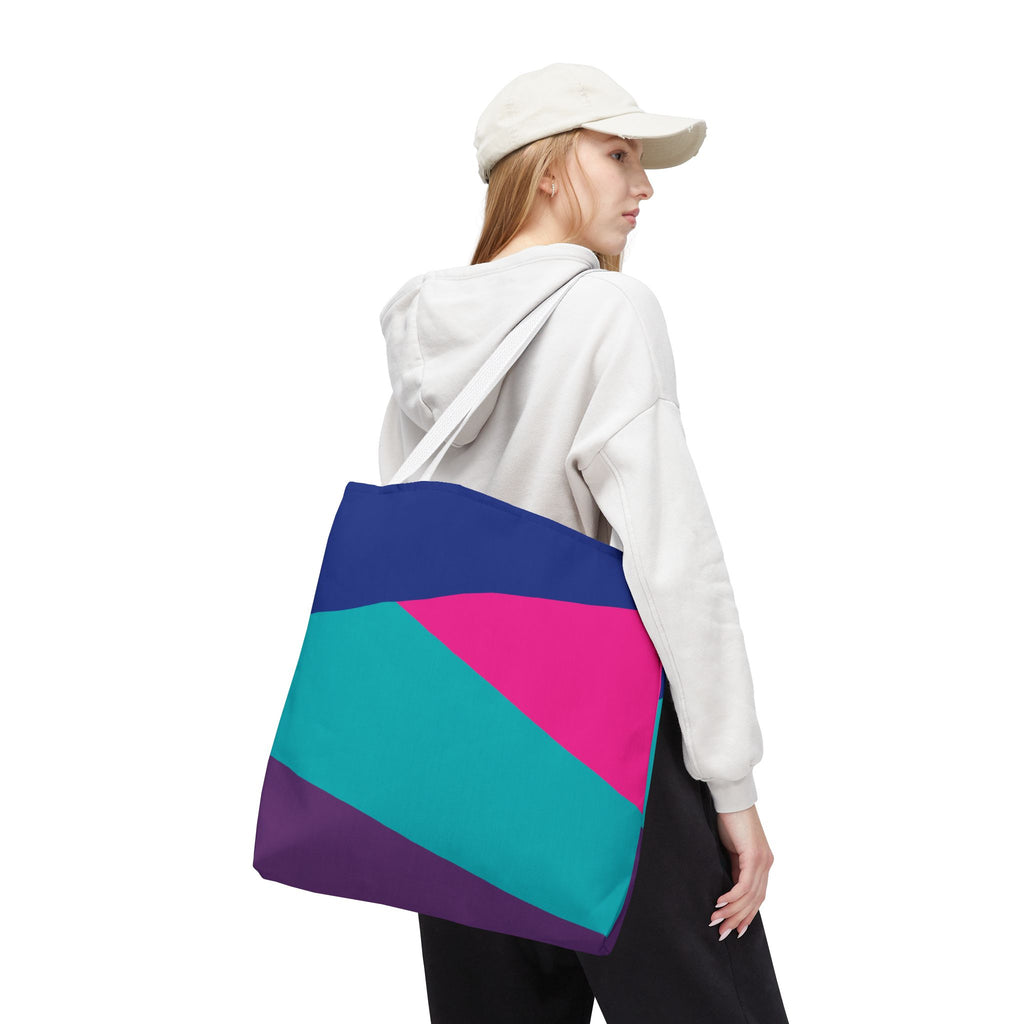 Retro 80s & 90s Inspired Color Block Tote Bag | Stylish Everyday Canvas Shoulder Bag
