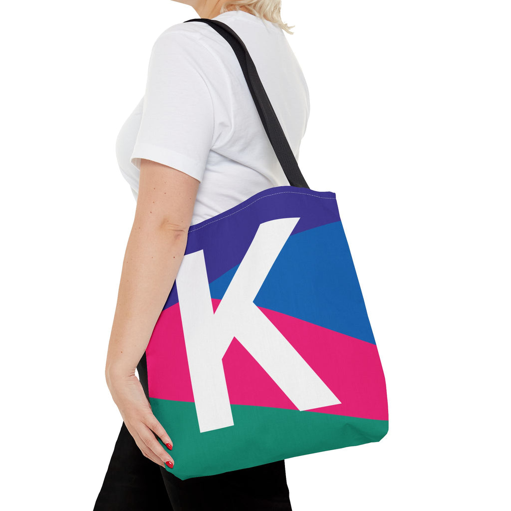 Monogram 'K' Colorblock Tote Bag — Personalized Initial K Shoulder Tote