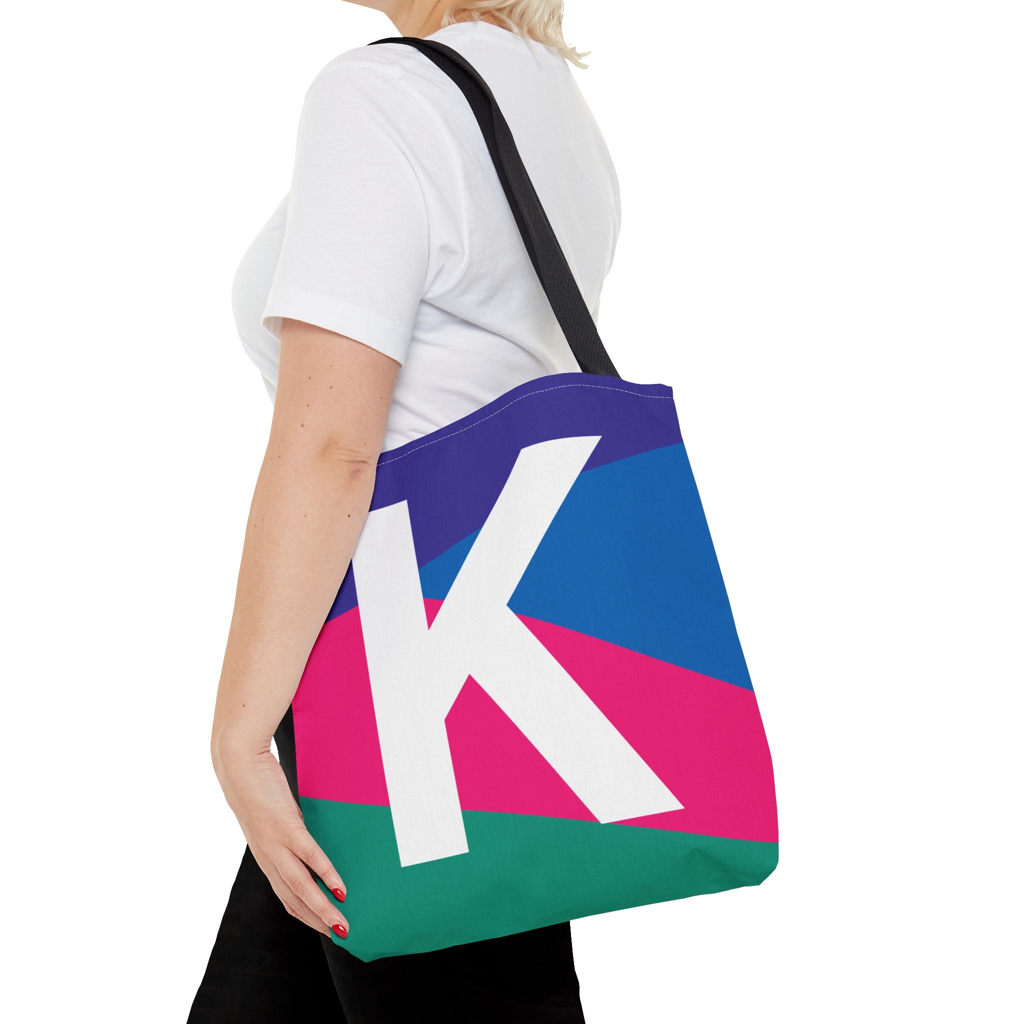 Monogram 'K' Colorblock Tote Bag — Personalized Initial K Shoulder Tote