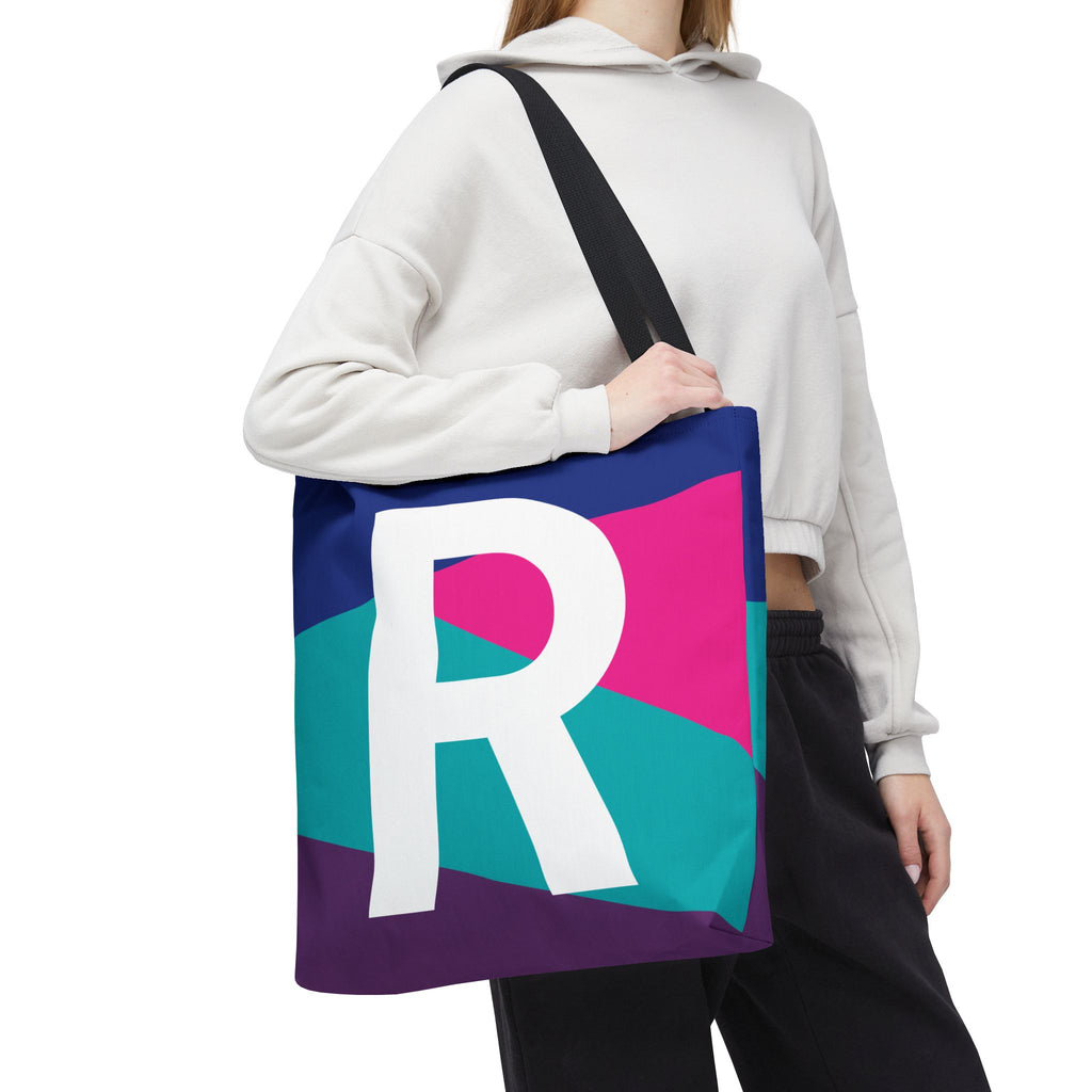 Monogram 'R' Colorblock Tote Bag — Personalized Initial R Shoulder Tote