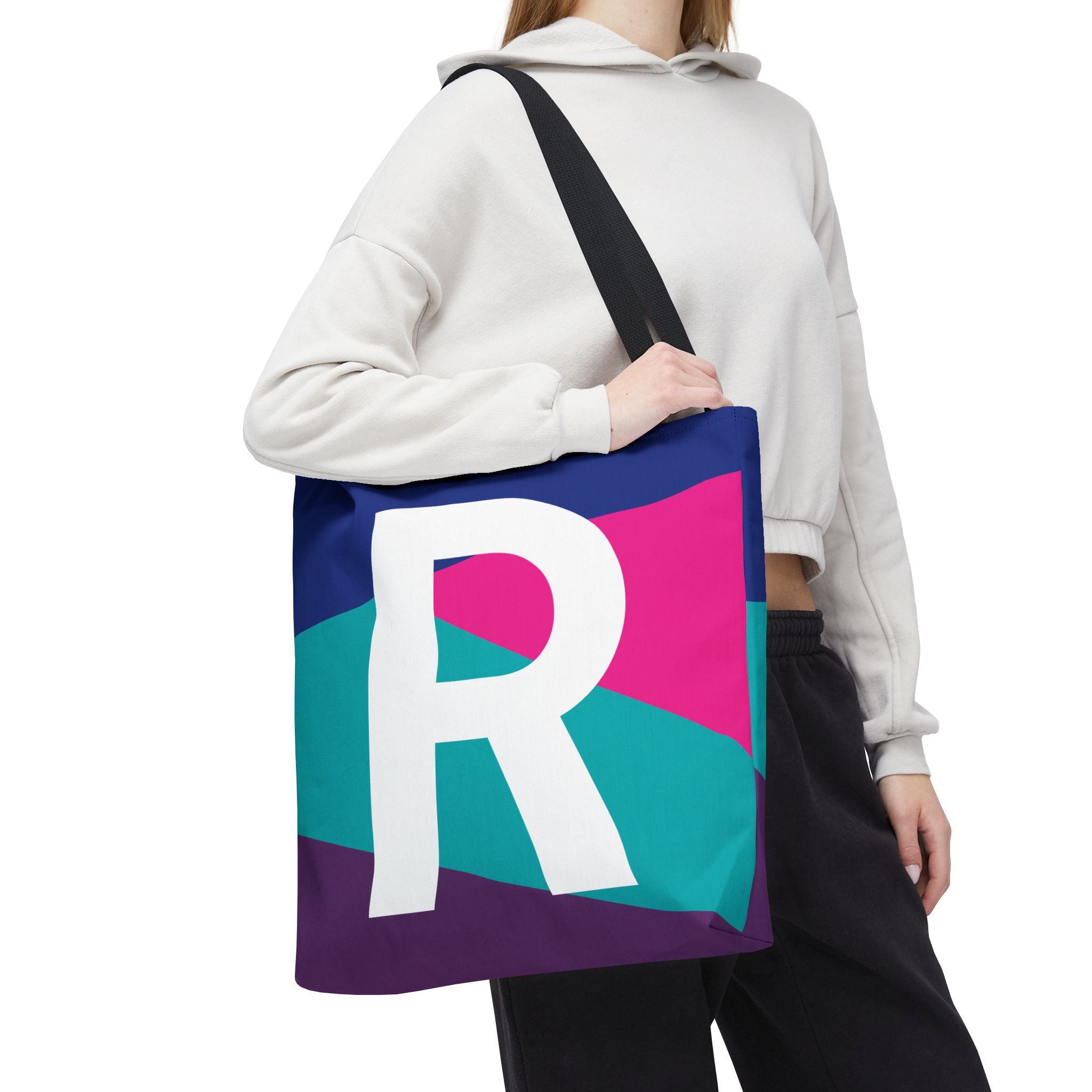 Monogram 'R' Colorblock Tote Bag — Personalized Initial R Shoulder Tote