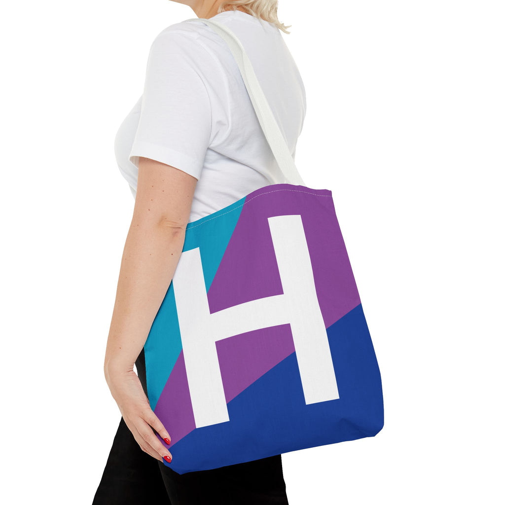 Monogram 'H' Colorblock Tote Bag — Personalized Initial H Shoulder Tote