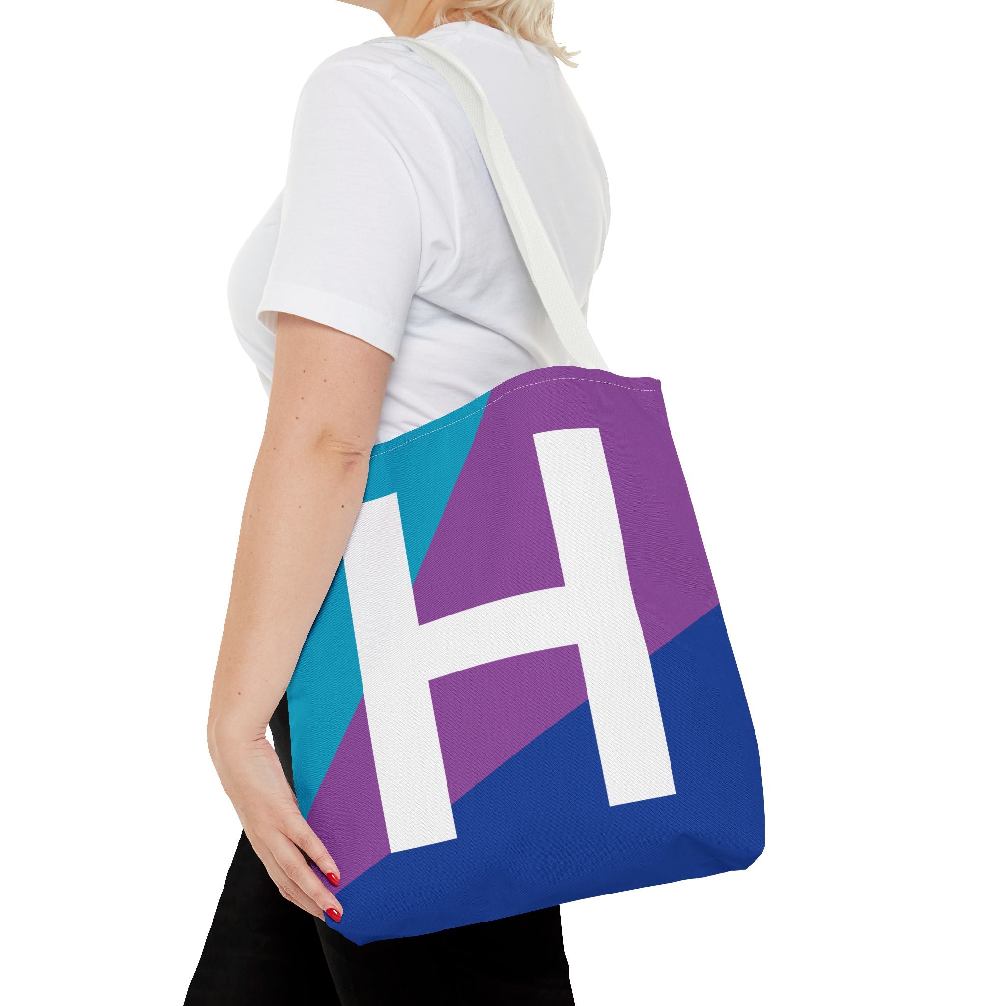 Monogram 'H' Colorblock Tote Bag — Personalized Initial H Shoulder Tote