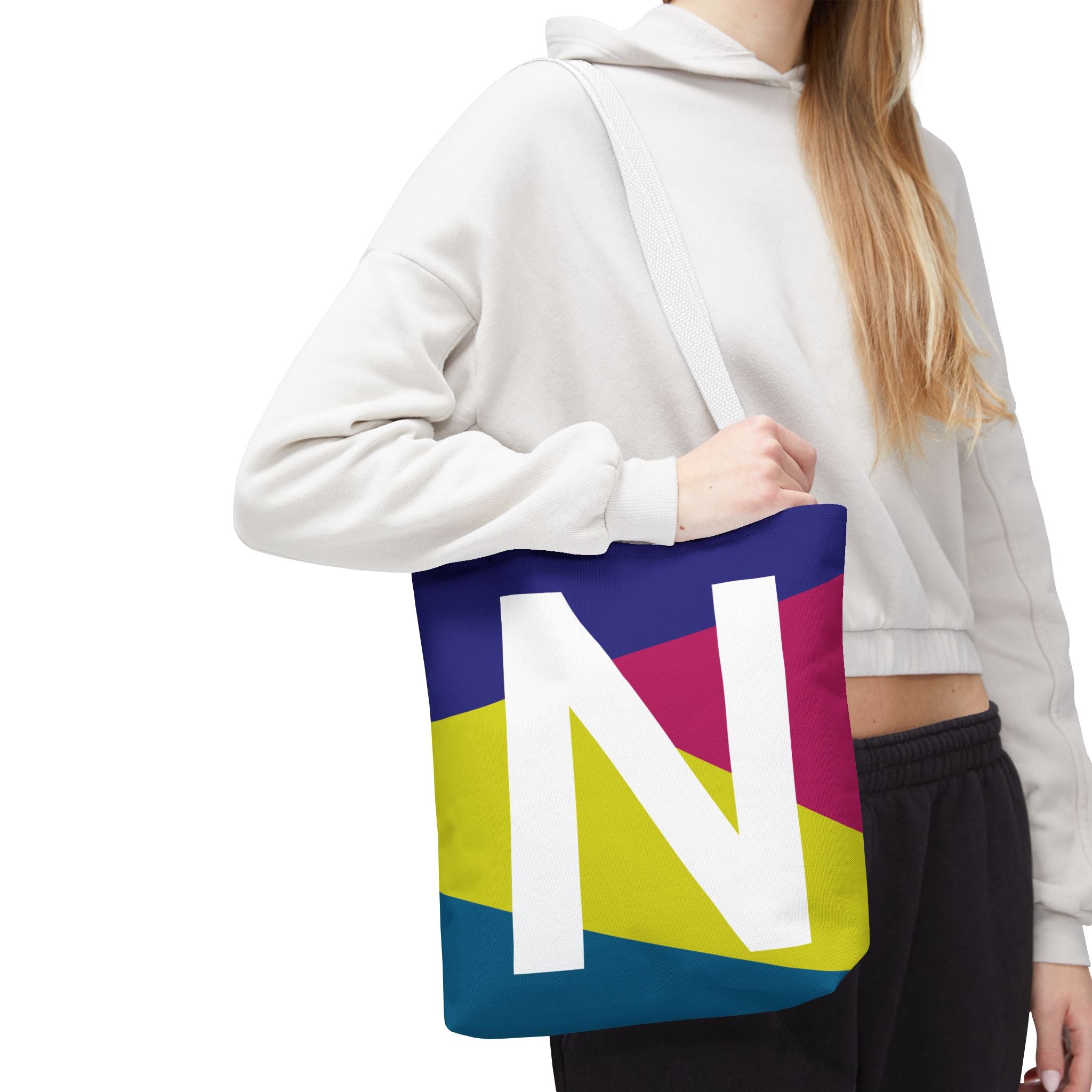 Monogram 'N' Colorblock Tote Bag — Personalized Initial N Shoulder Tote