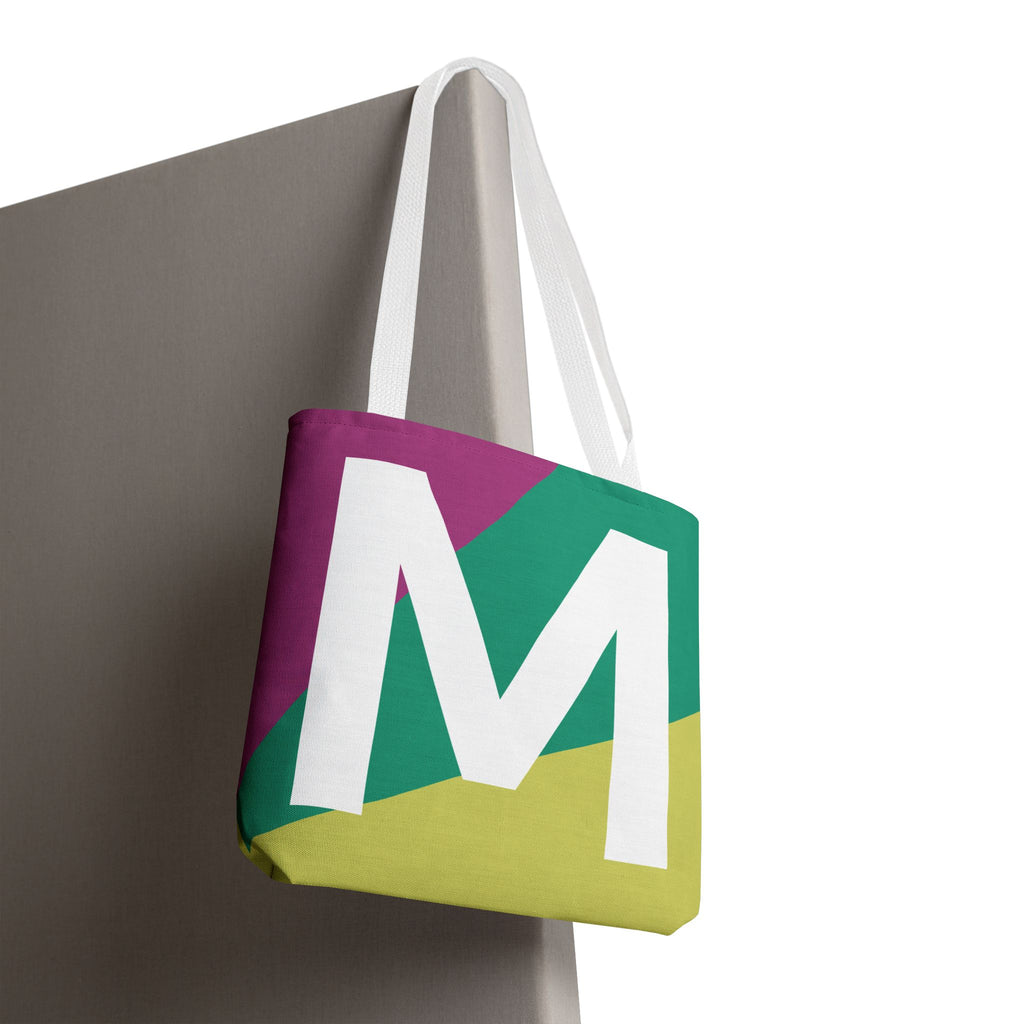 Monogram 'M' Colorblock Tote Bag — Personalized Initial M Shoulder Tote