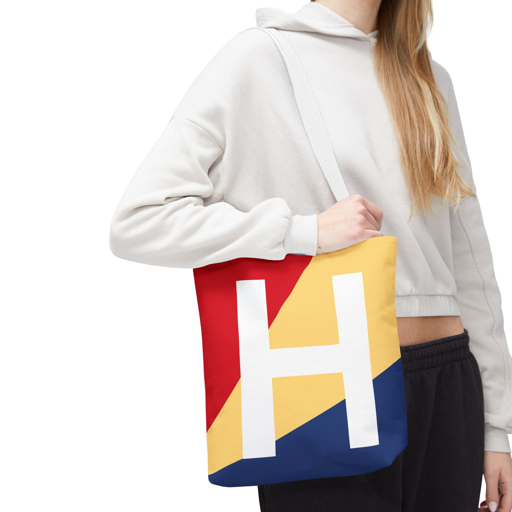 Monogram 'H' Colorblock Tote Bag — Personalized Initial H Shoulder Tote