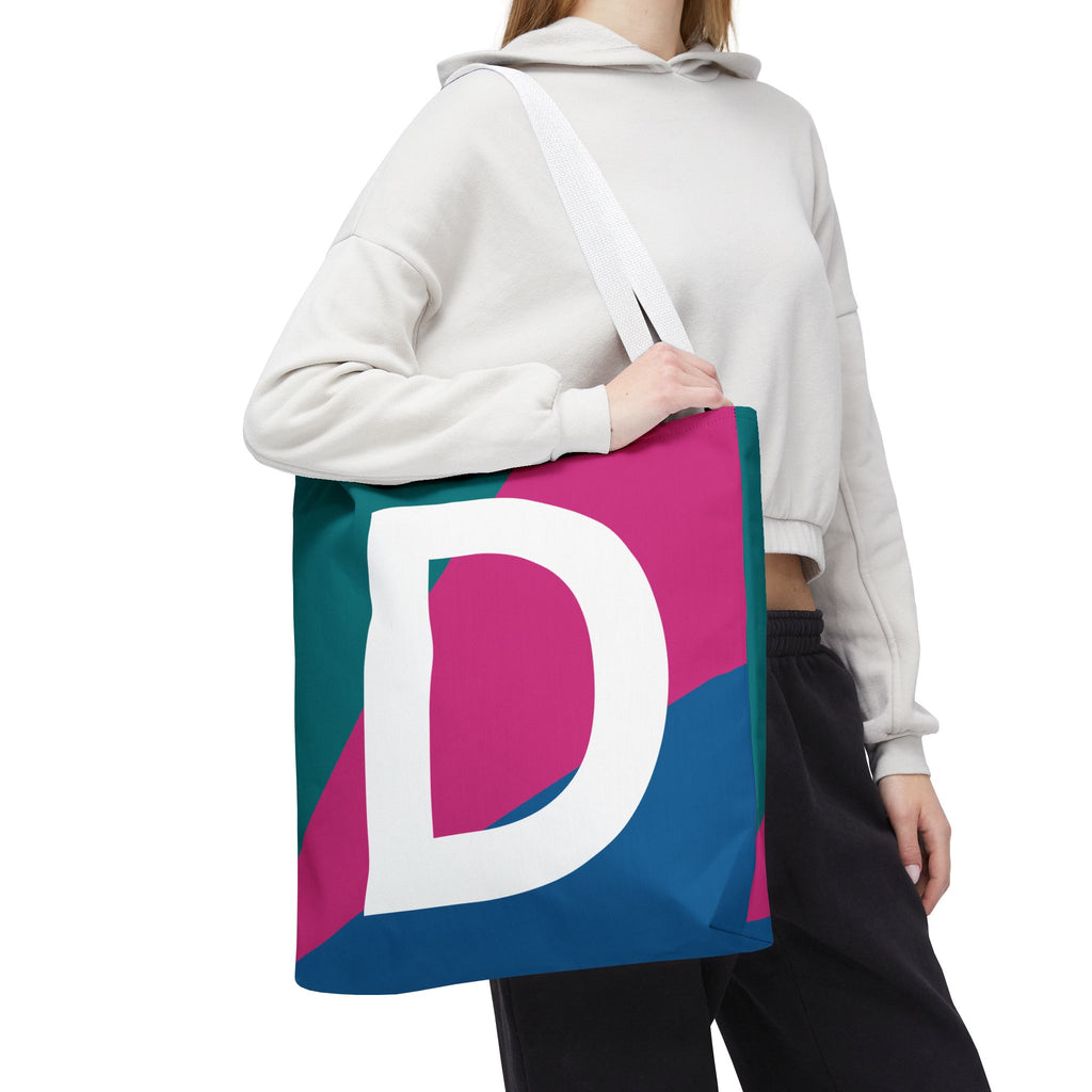 Monogram 'D' Colorblock Tote Bag — Personalized Initial D Shoulder Tote