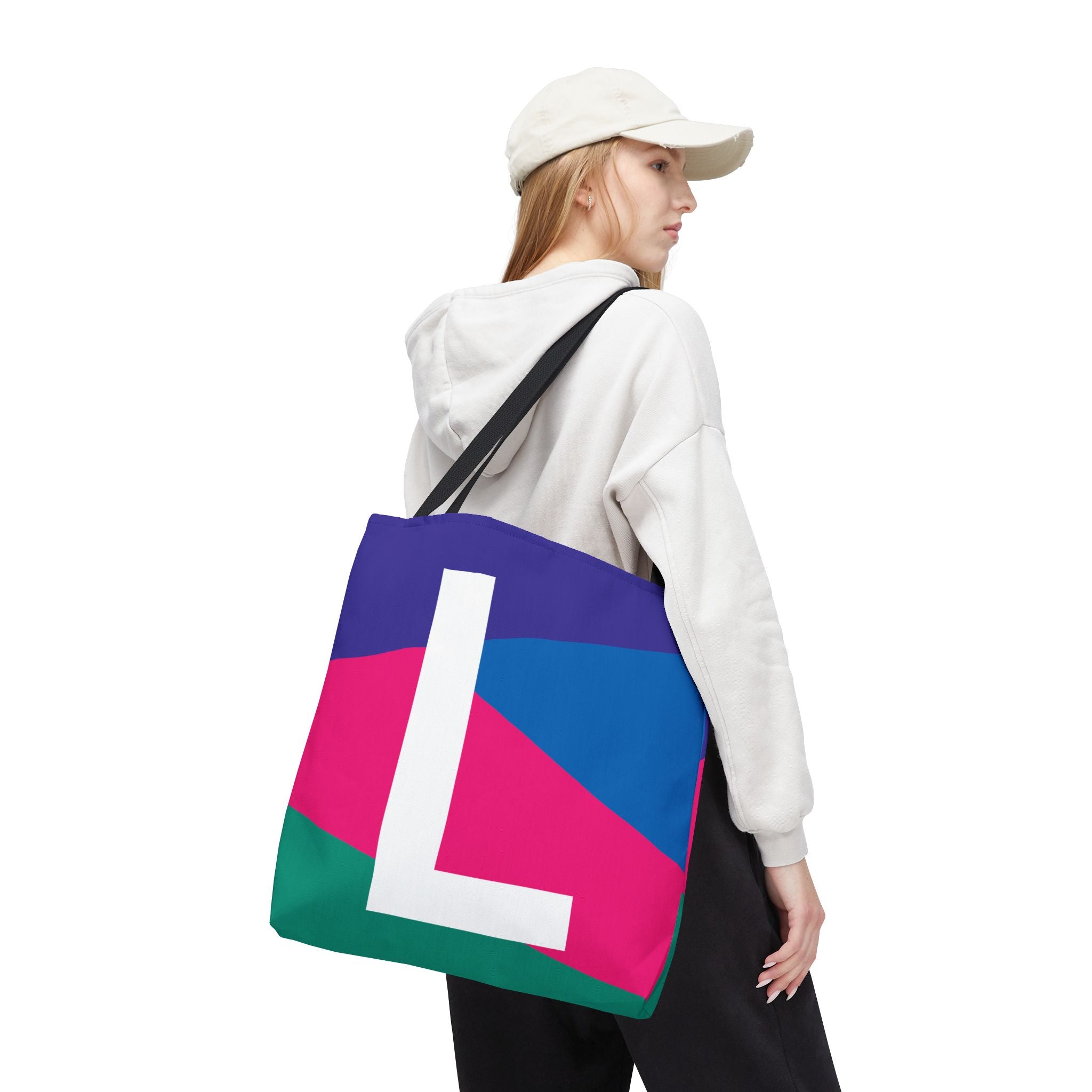 Monogram 'L' Colorblock Tote Bag — Personalized Initial L Shoulder Tote