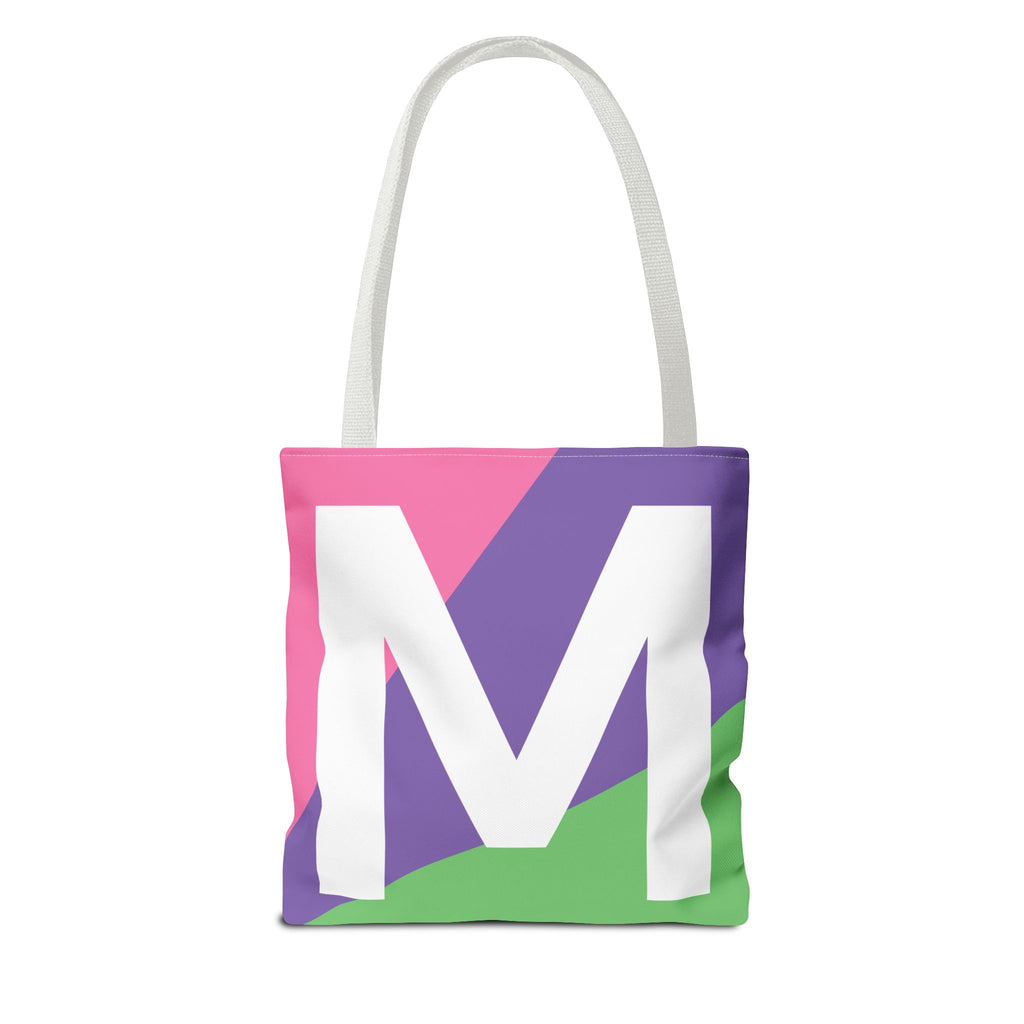 Monogram 'M' Colorblock Tote Bag — Personalized Initial M Shoulder Tote